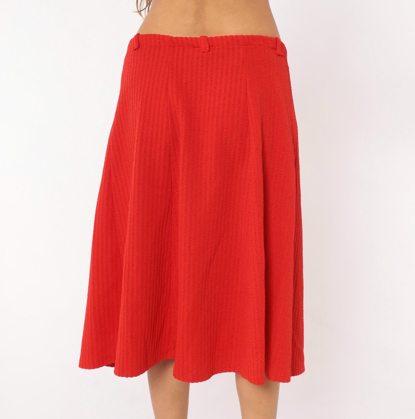 70s Ecco Bay Red A-Line Skirt Ribbed Pleated Knee-Length Large L