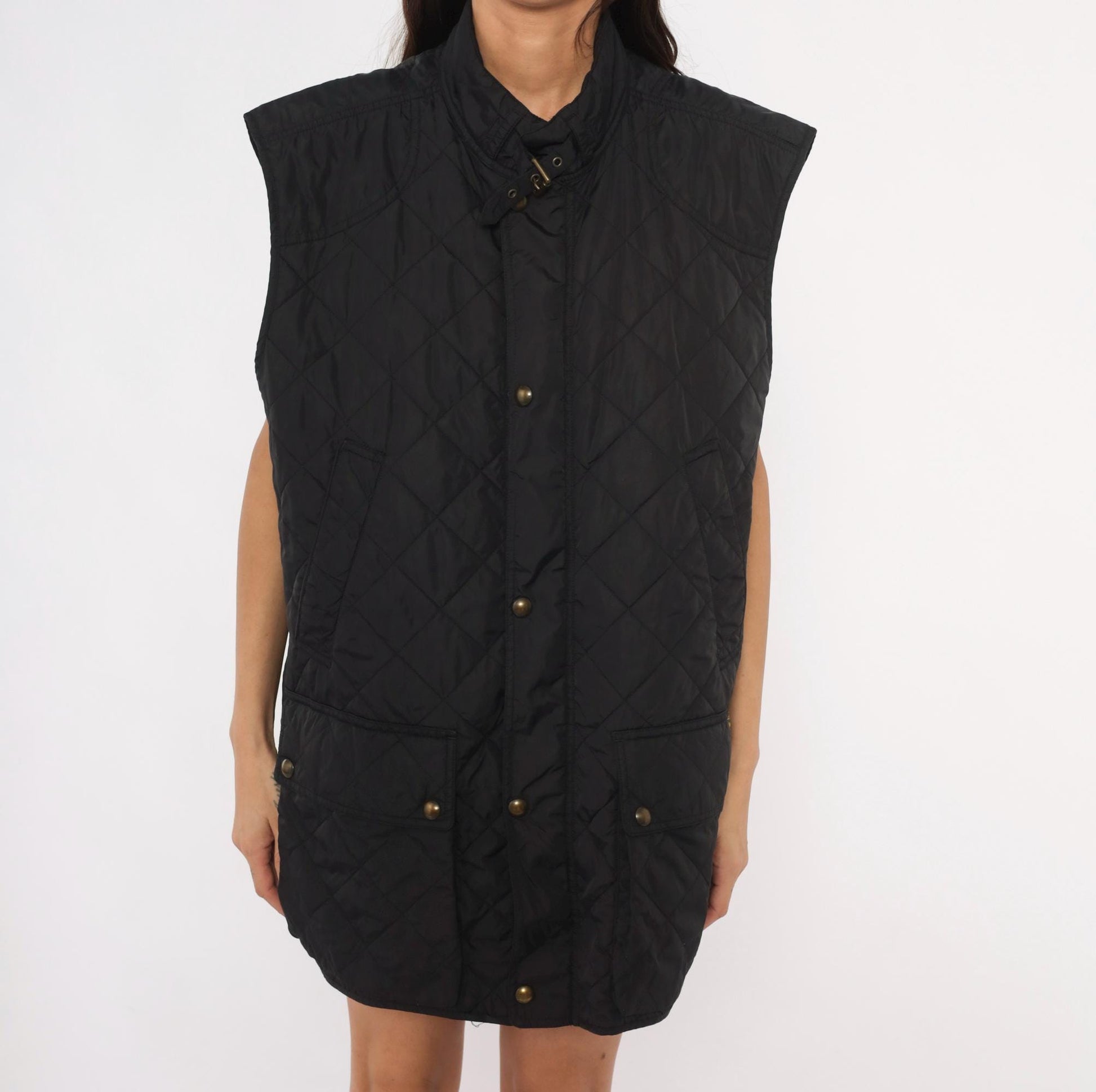 Polo Ralph Lauren Black Quilted Vest Diamond Stitch Snap Front Extra Large XL
