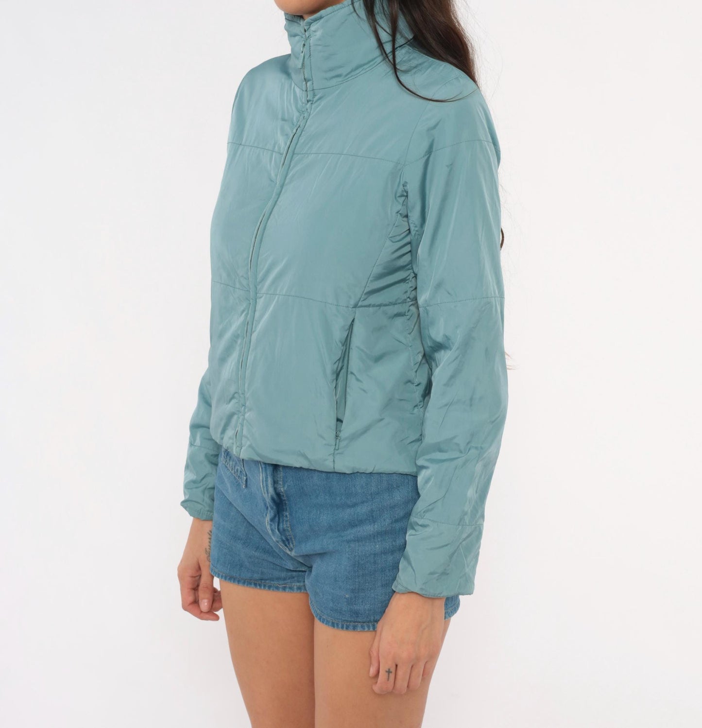 2000s Banana Republic Puffer Zip Jacket Slate Blue Cropped XS