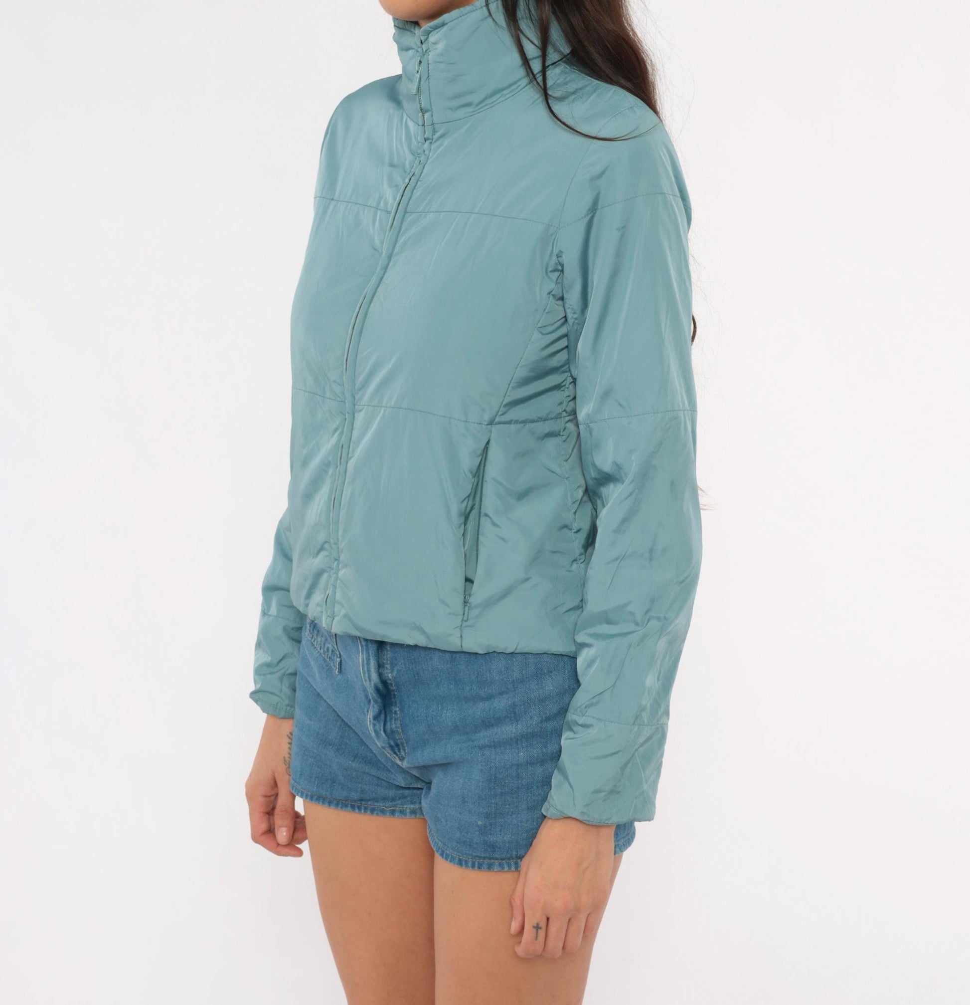 2000s Banana Republic Puffer Zip Jacket Slate Blue Cropped XS