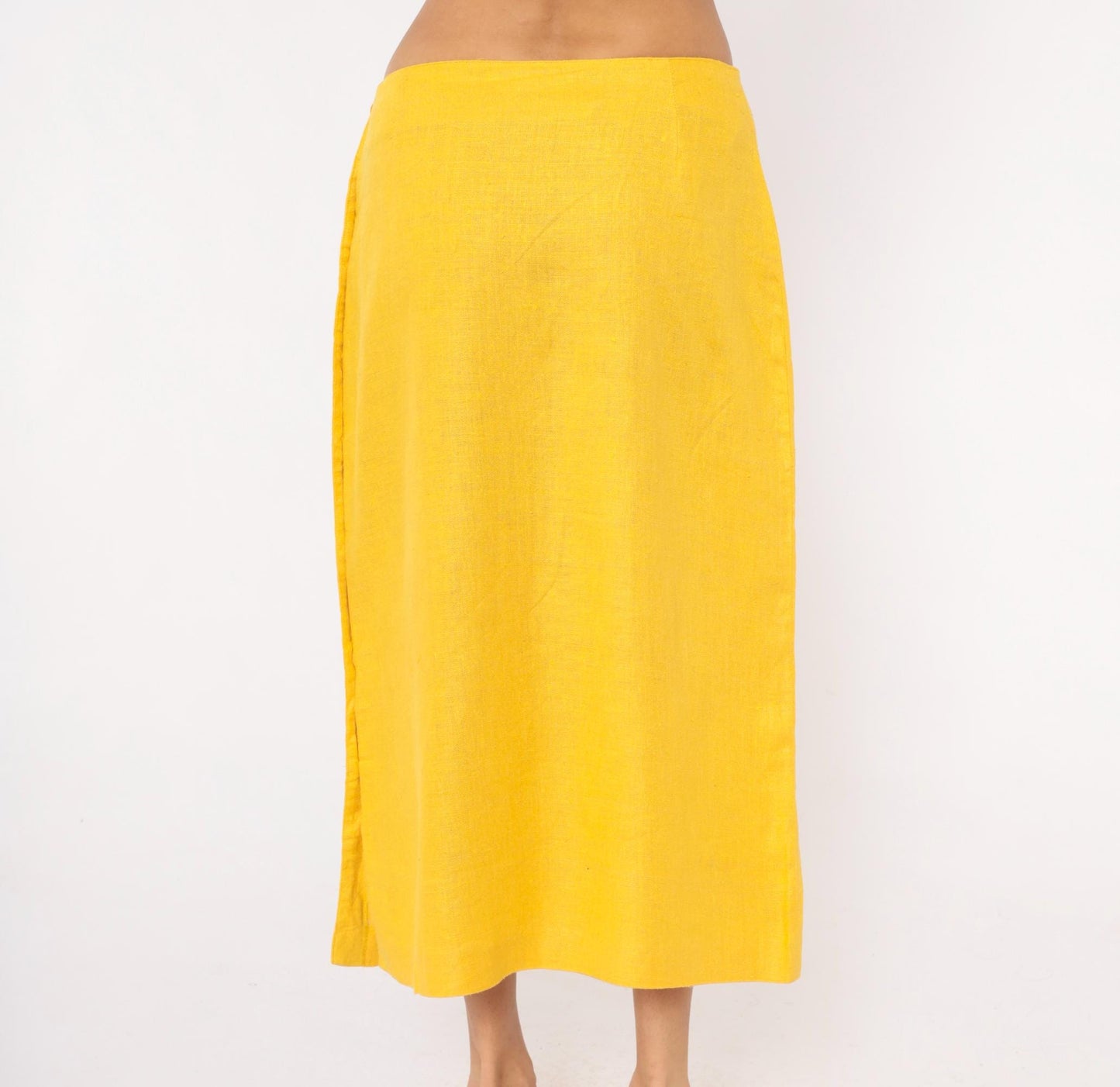 80s Ta. Whitney Linen Midi Skirt Golden Yellow A-Line Large L