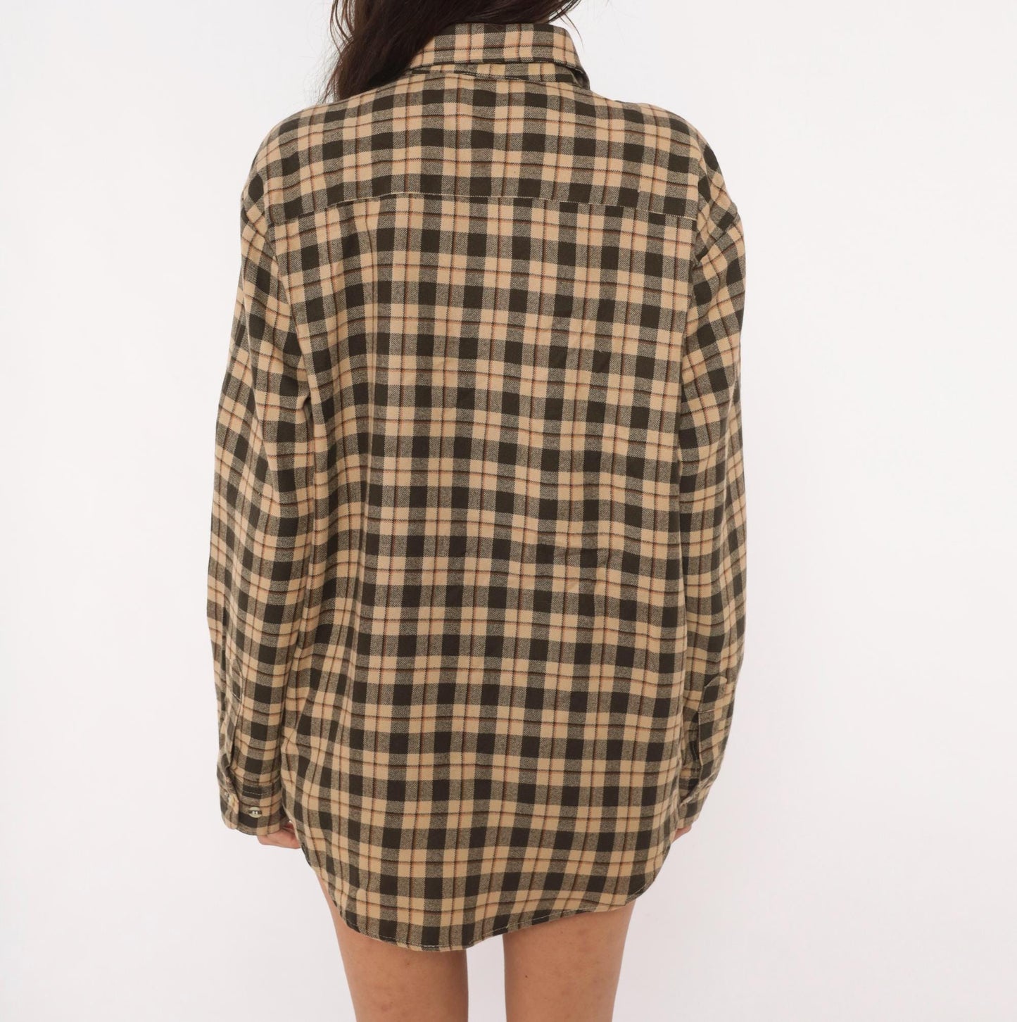 80s High Sierra Plaid Flannel Shirt Tan Brown Check Large L
