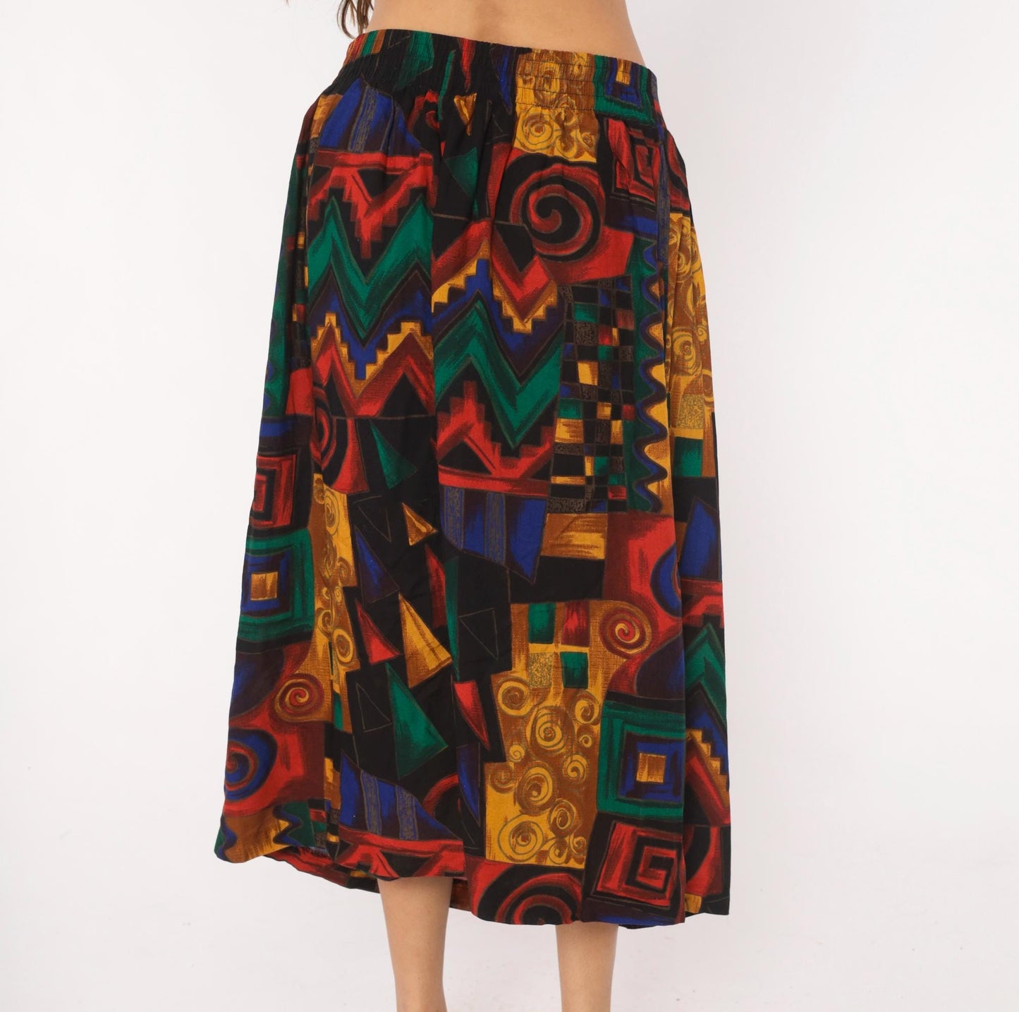 90s Kenneth Mitchell Midi Skirt Geometric Spiral Print Multicolor Size 20W