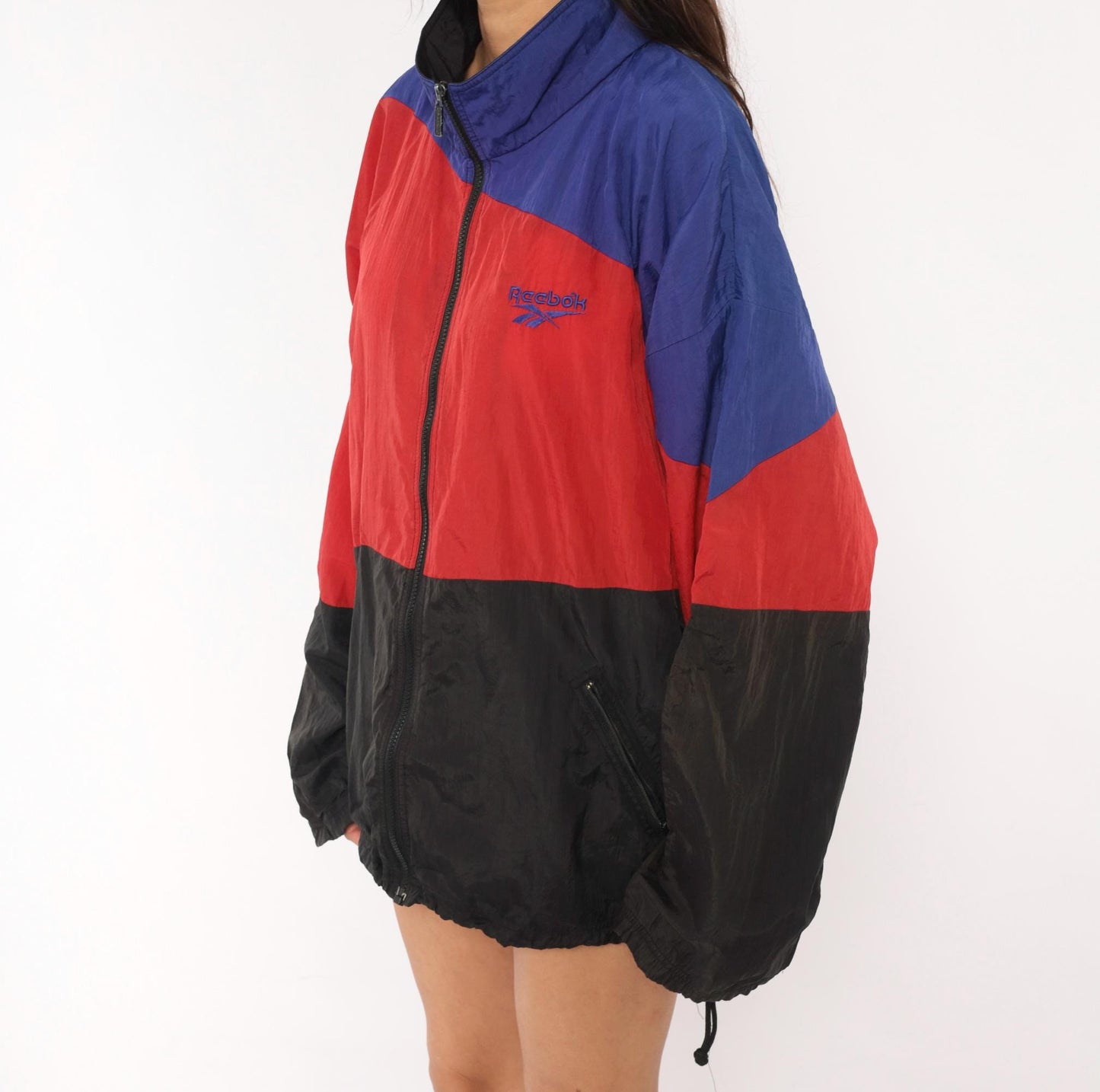 90s Reebok Windbreaker Colorblock Red Purple Black Jacket Extra Large XL