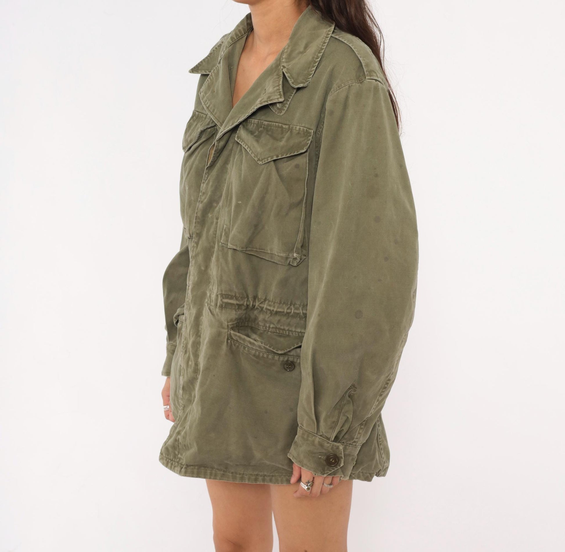 1950s Military Field Jacket Olive Drab Cotton Army Green Medium