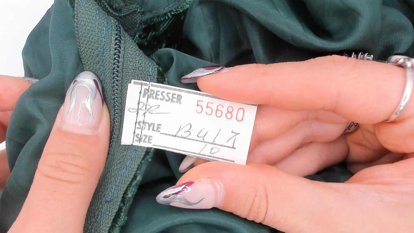 90s Emerald Crushed Velvet Puff Sleeve Blouse Forest Green Rhinestone Bow Back Small S
