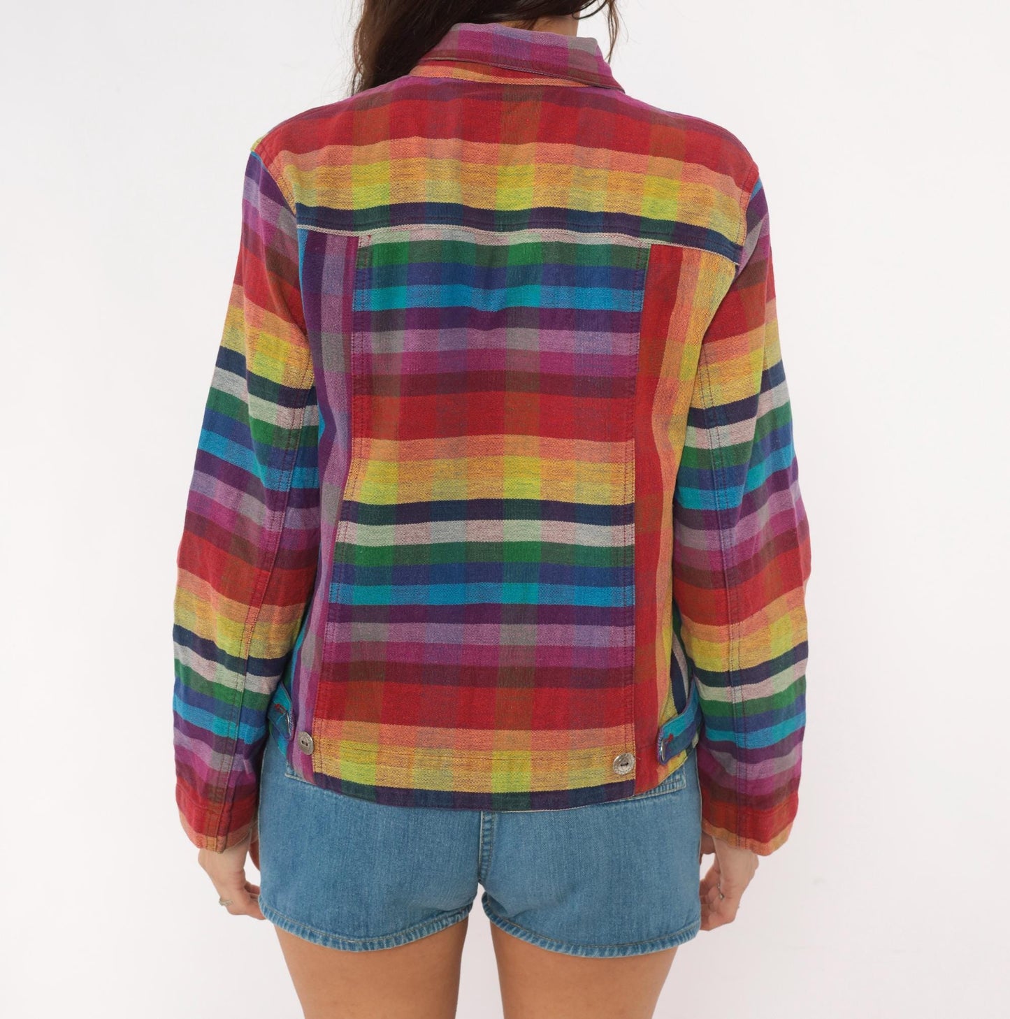 Y2K Chico's Design Rainbow Plaid Cropped Jacket Cotton Small S