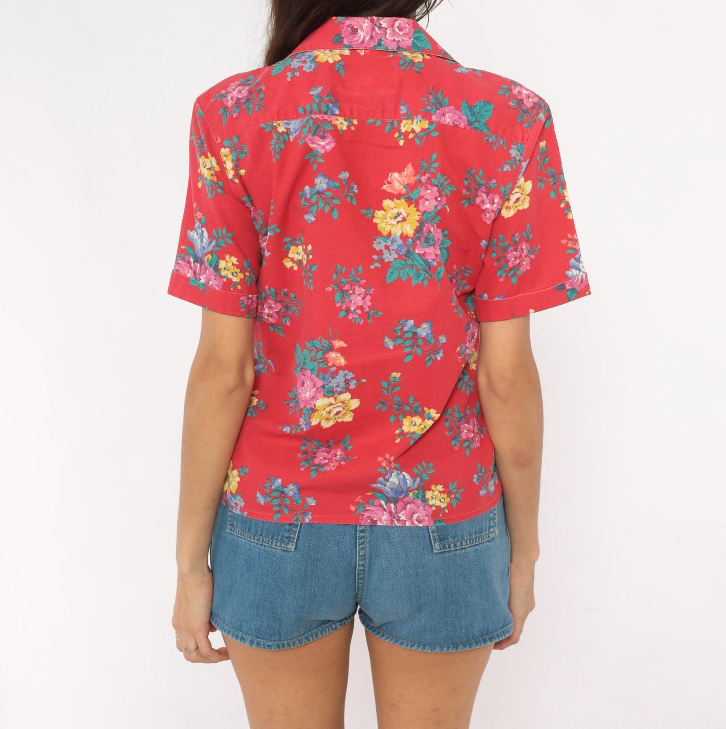 90s Bentley Arbuckle Floral Button-Up Camp Shirt Red Cotton Small