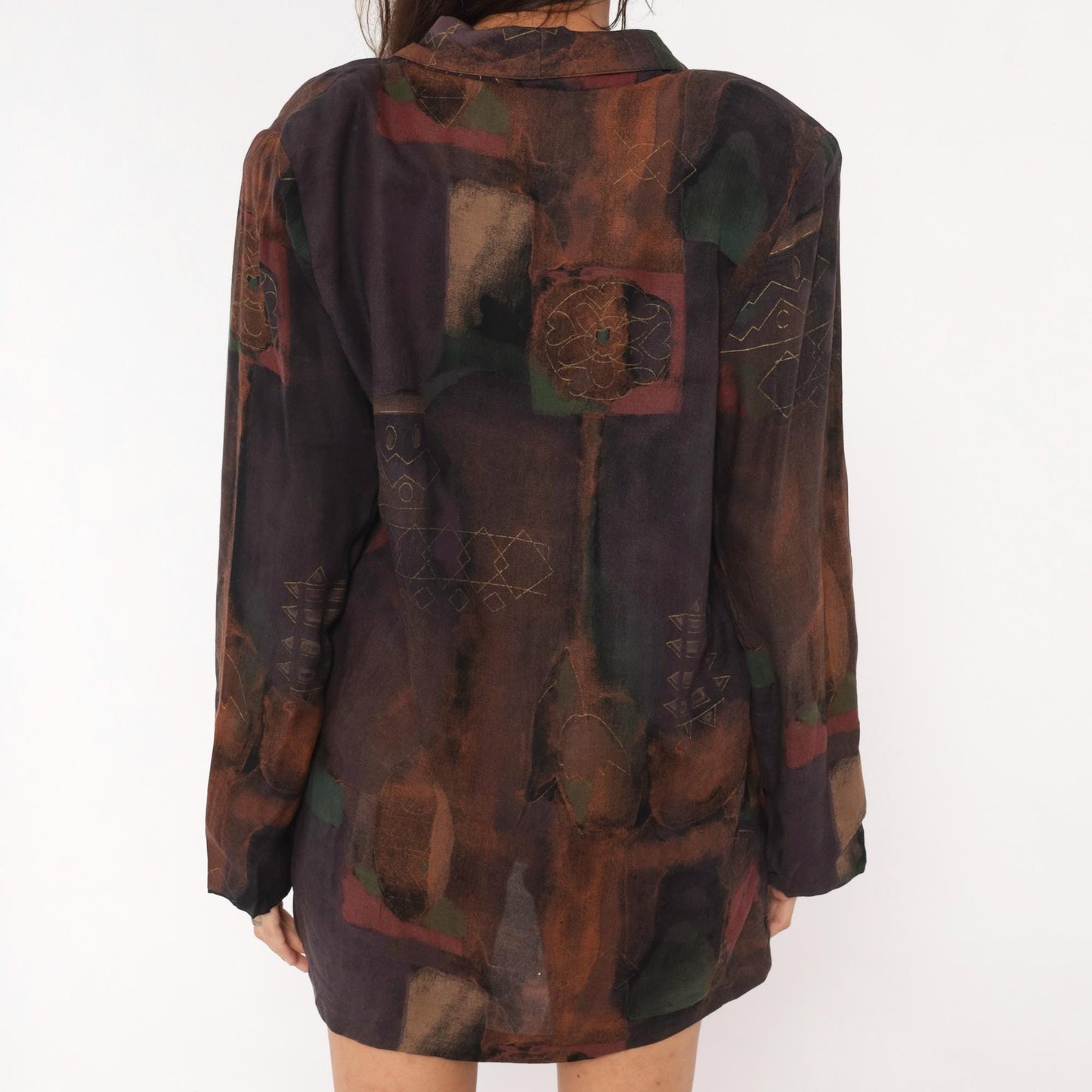 90s Kensington Abstract Tribal Blazer Brown Plum Geometric Medium M