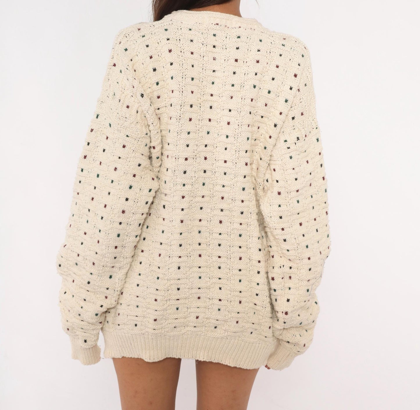 90s CJ Cotton Company Polka Dot Crewneck Sweater Cream Extra Large XL