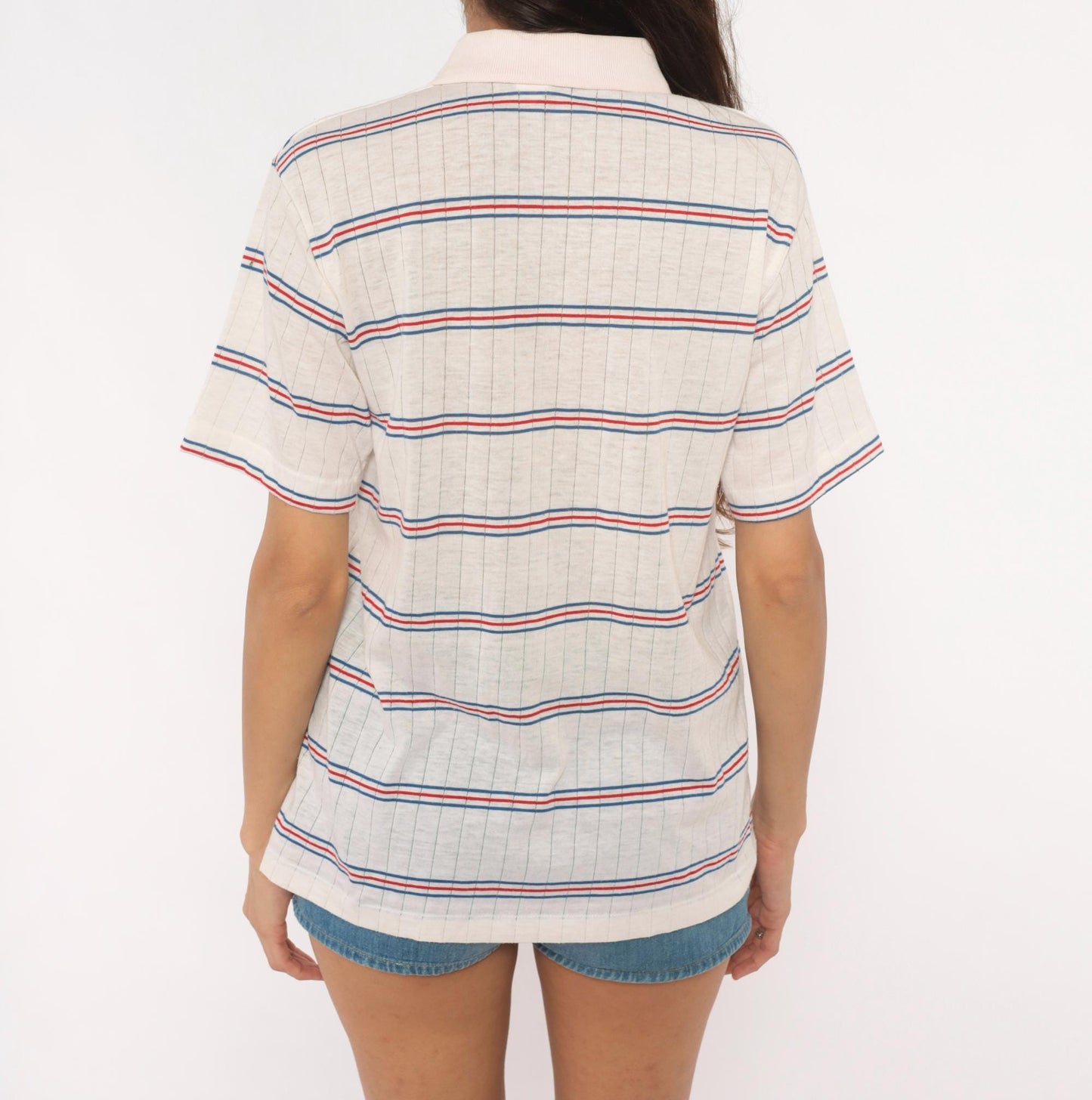 80s Grand Slam Penguin Striped Polo Shirt Red Navy Cream Medium