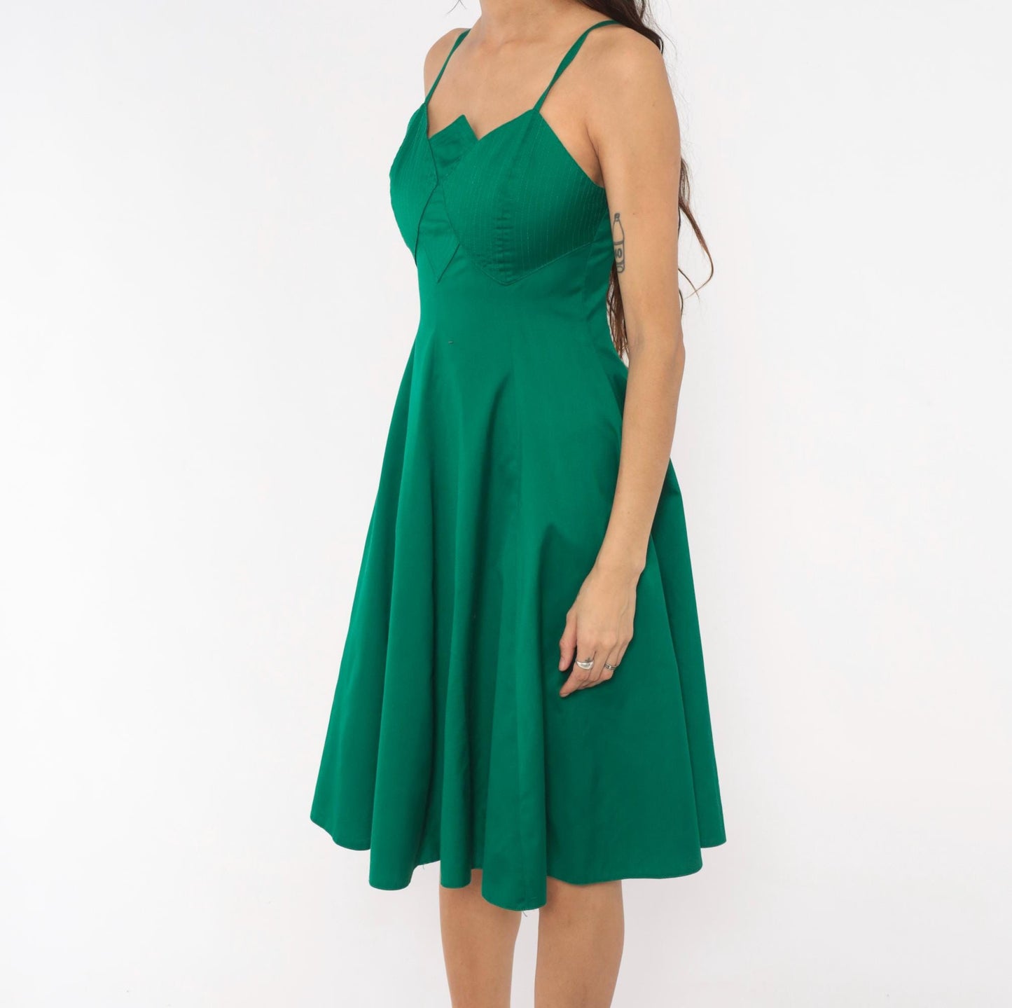 90s Emerald Bustier Sundress Sweetheart Neckline Cotton Spaghetti Strap Small