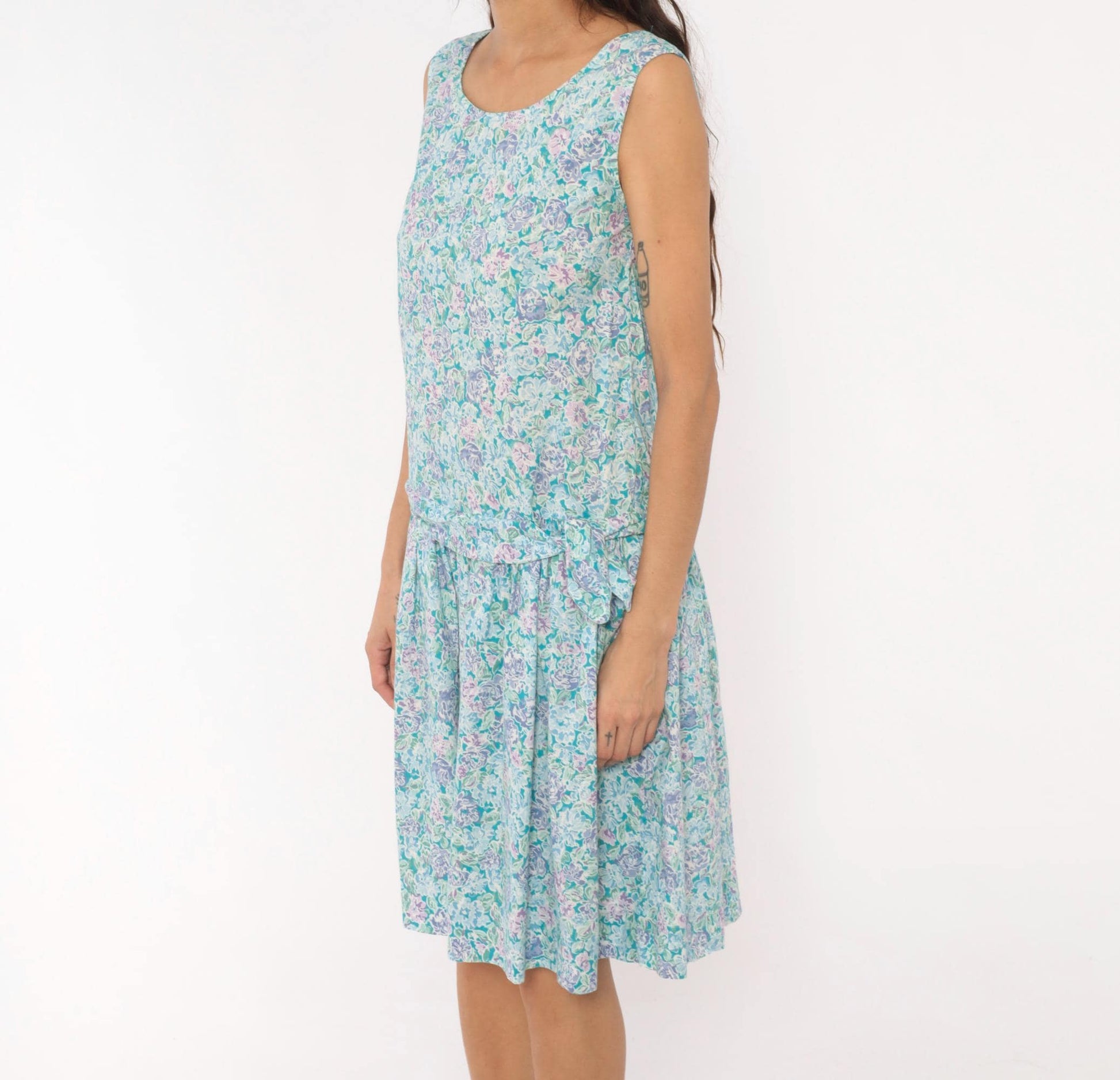 90s Laura Ashley Floral Cotton Sundress Drop Waist Knee-Length Small