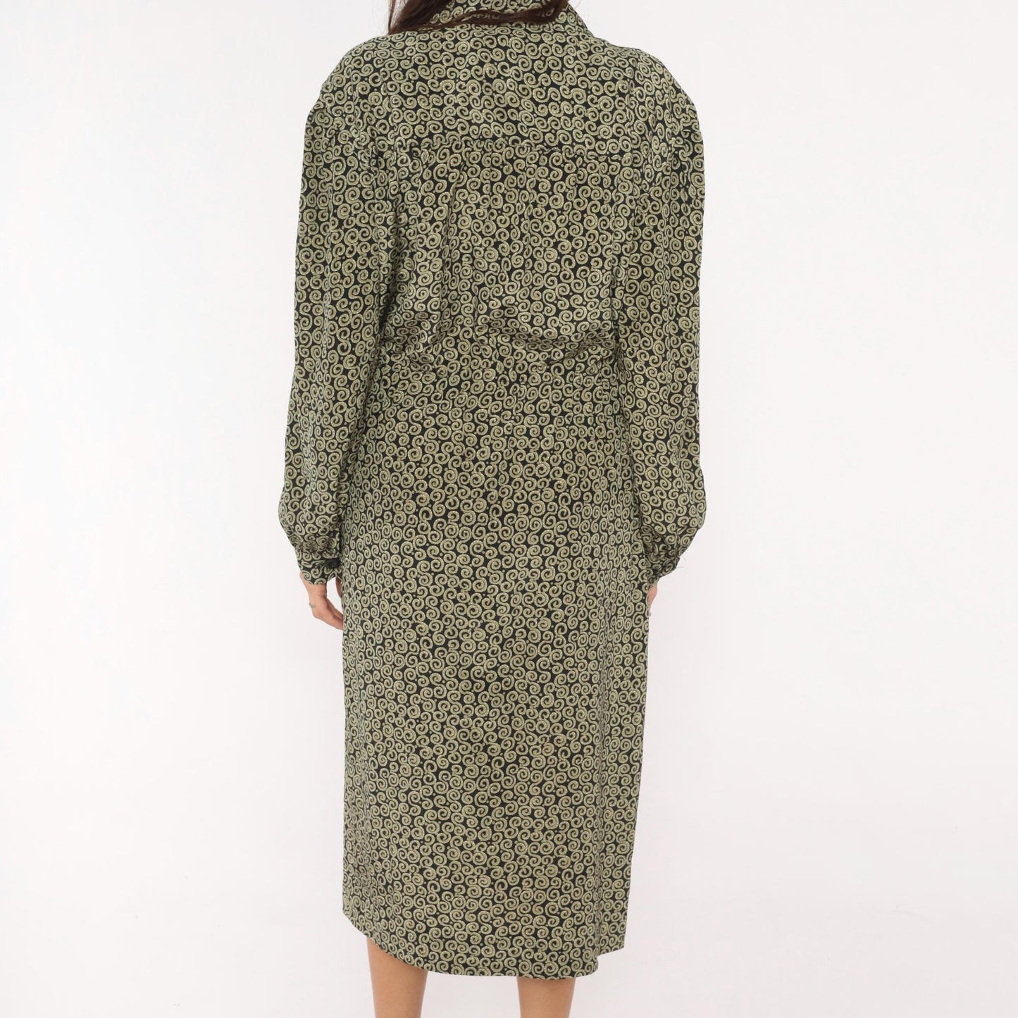 90s Liz Claiborne Navy Olive Scroll Print Midi Shirtdress Large L