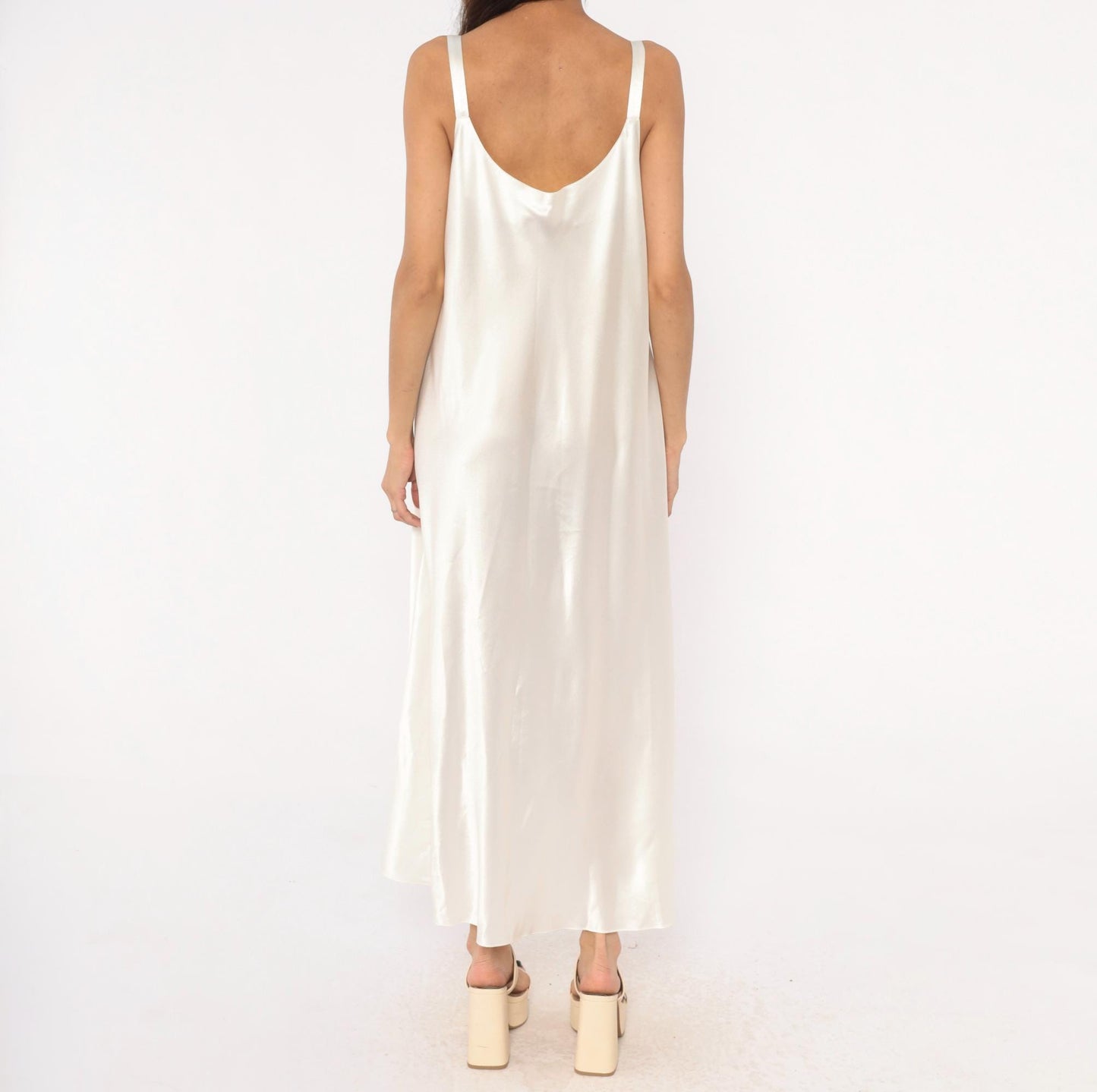 90s Oscar De La Renta Cream Satin Slip Dress Bow Detail Ankle Length Plus Size 1X