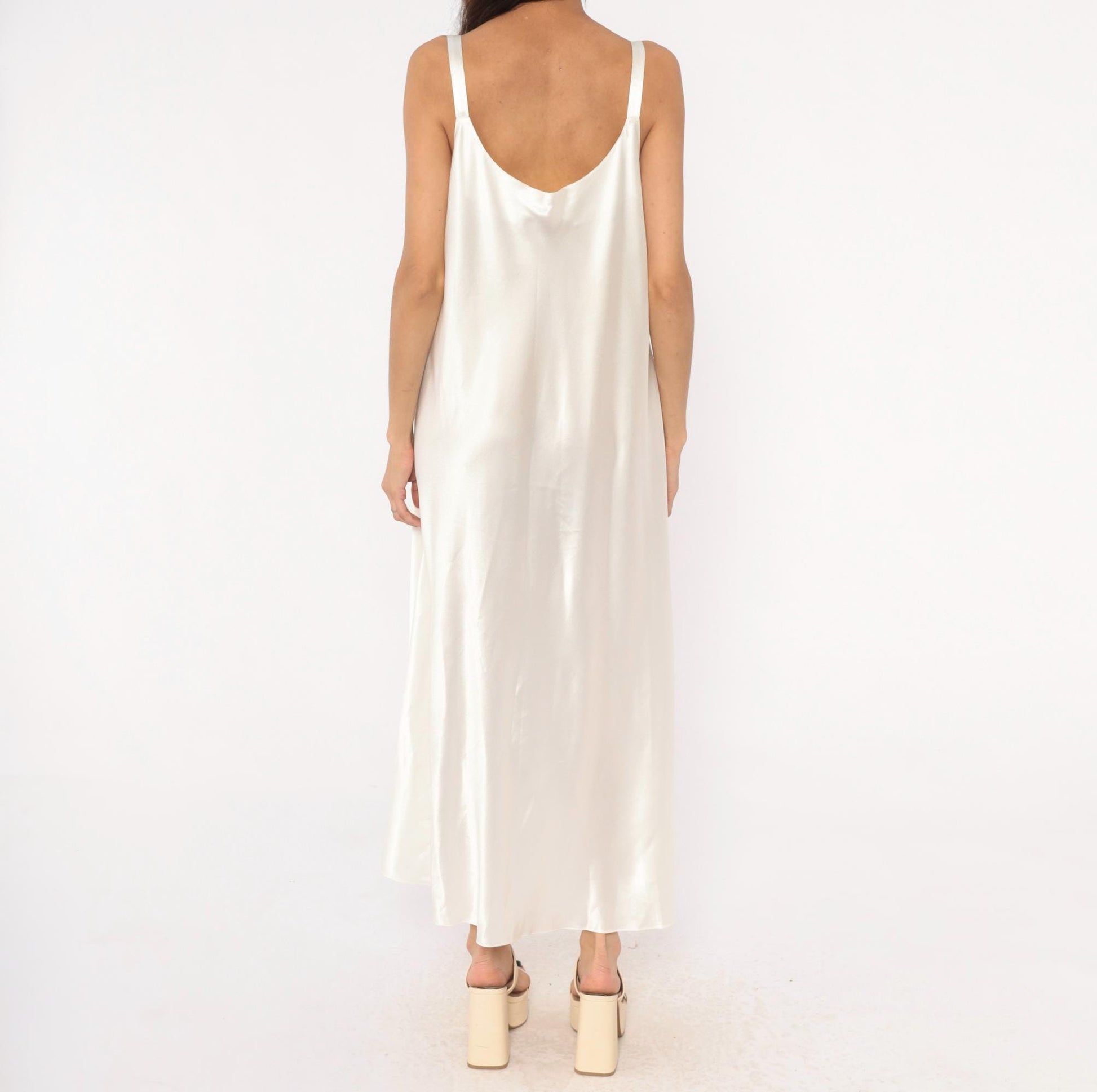 90s Oscar De La Renta Cream Satin Slip Dress Bow Detail Ankle Length Plus Size 1X