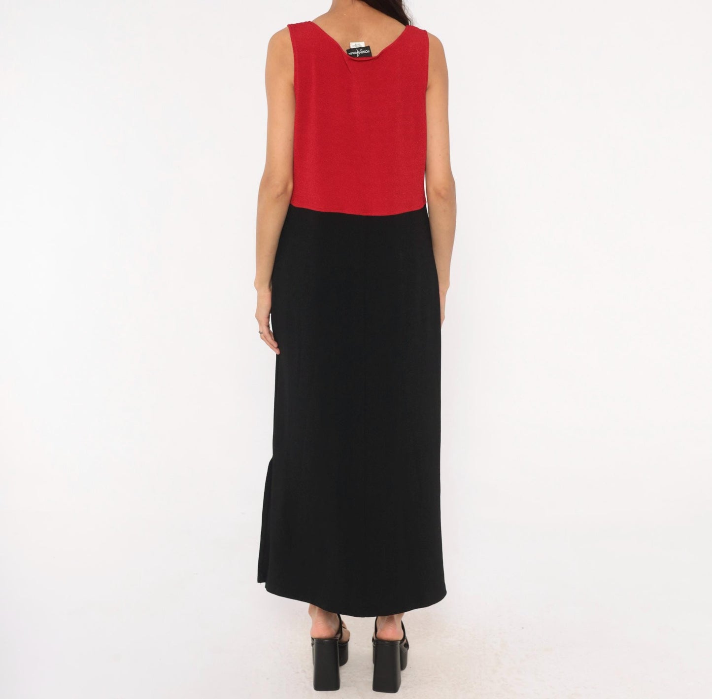 90s Positive Attitude Color Block Maxi Dress Red Black Sleeveless Large L