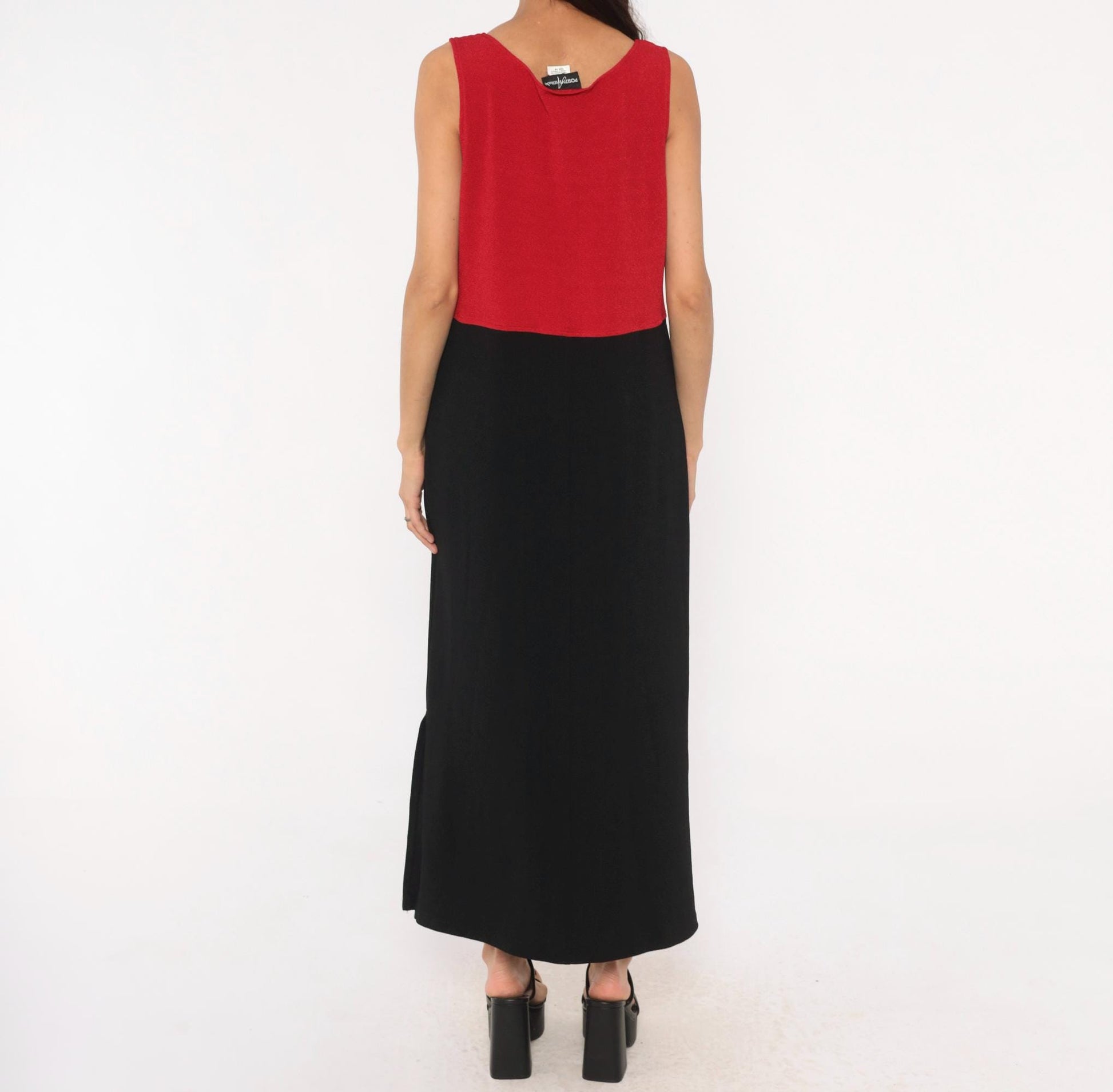 90s Positive Attitude Color Block Maxi Dress Red Black Sleeveless Large L