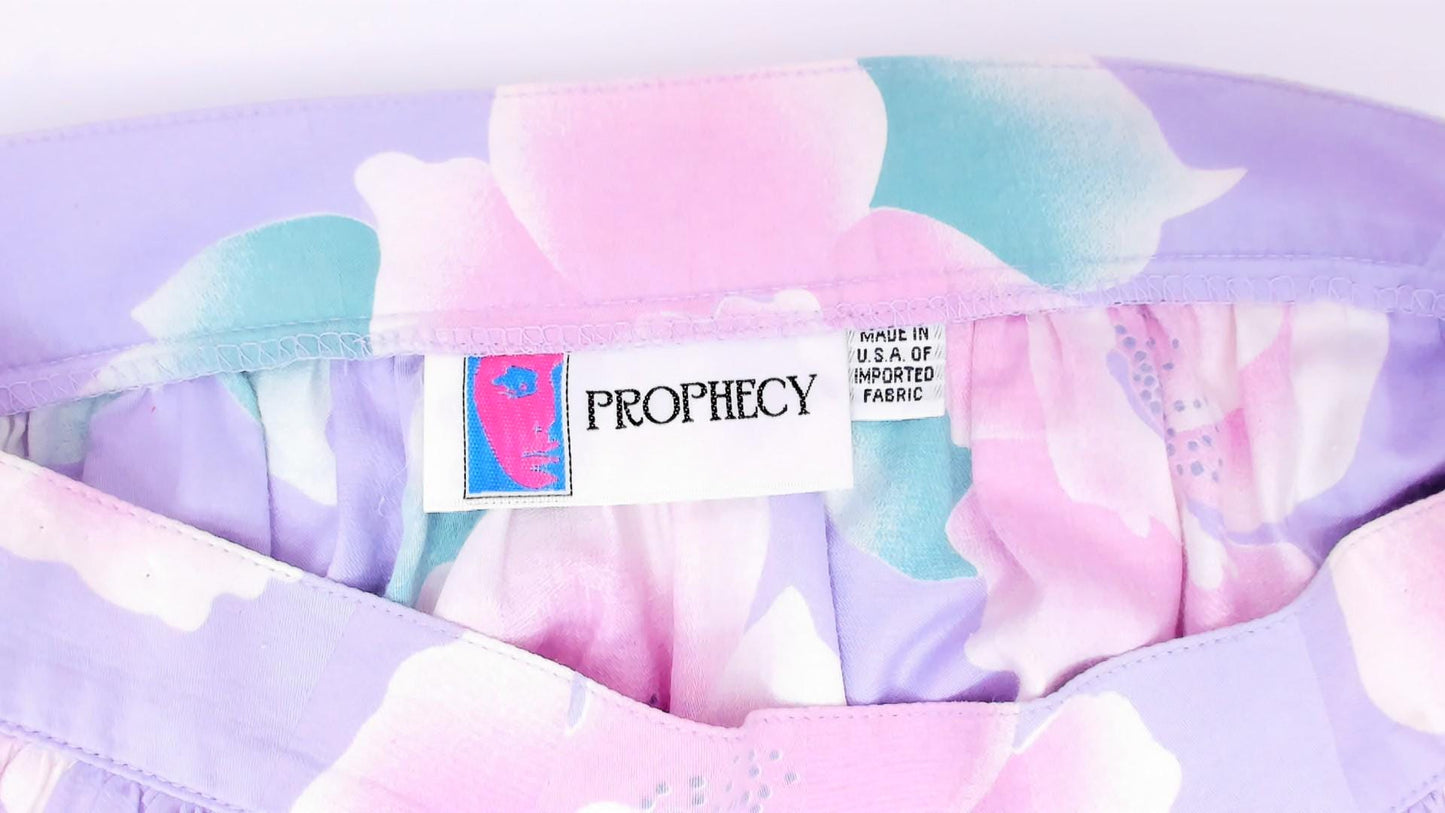 80s Prophecy Floral Midi Skirt Lavender Pink Rose Print Cotton Medium M