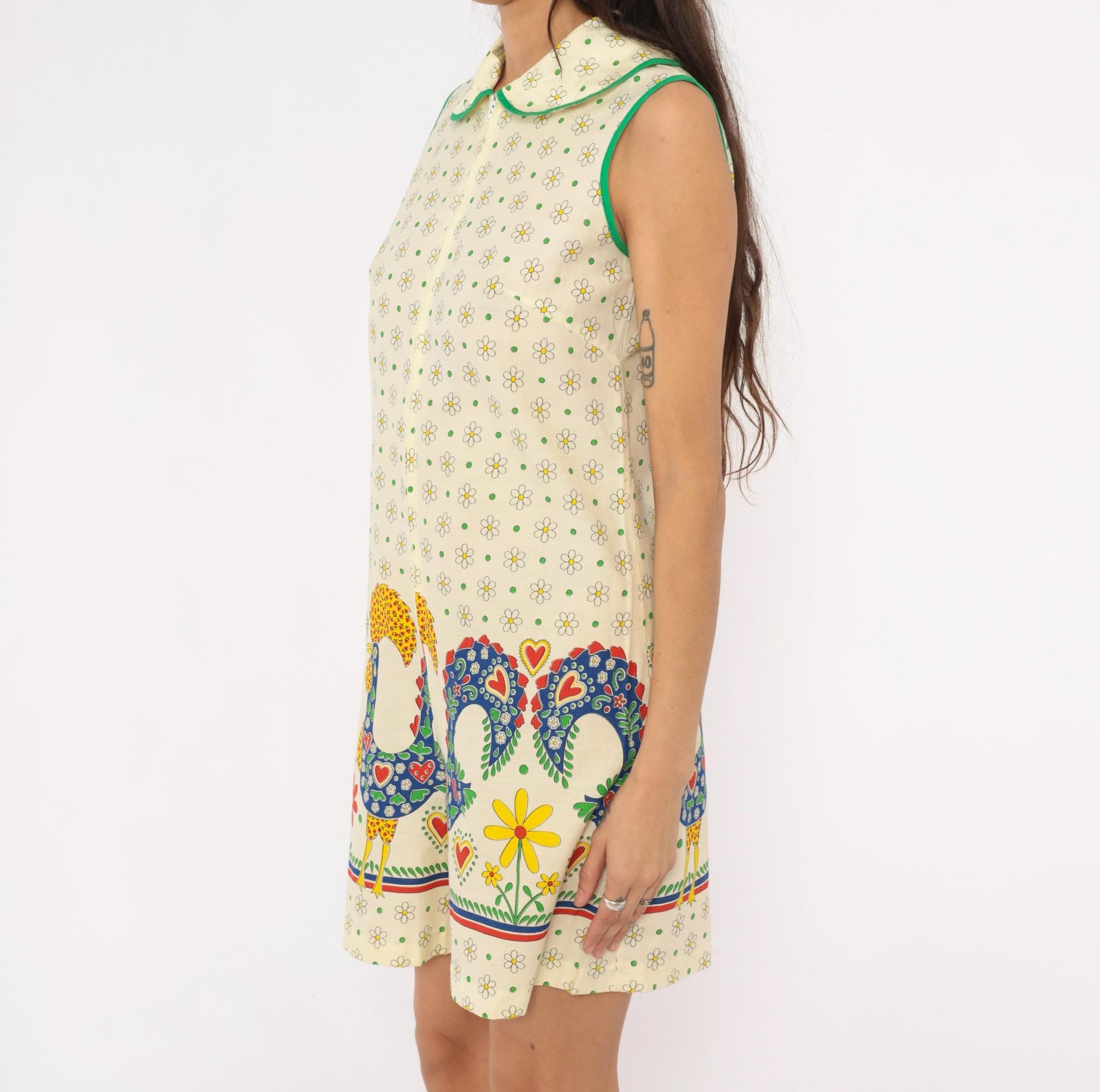 70s Gaymode Penneys Rooster Romper Daisy Print Peter Pan Collar Yellow Small