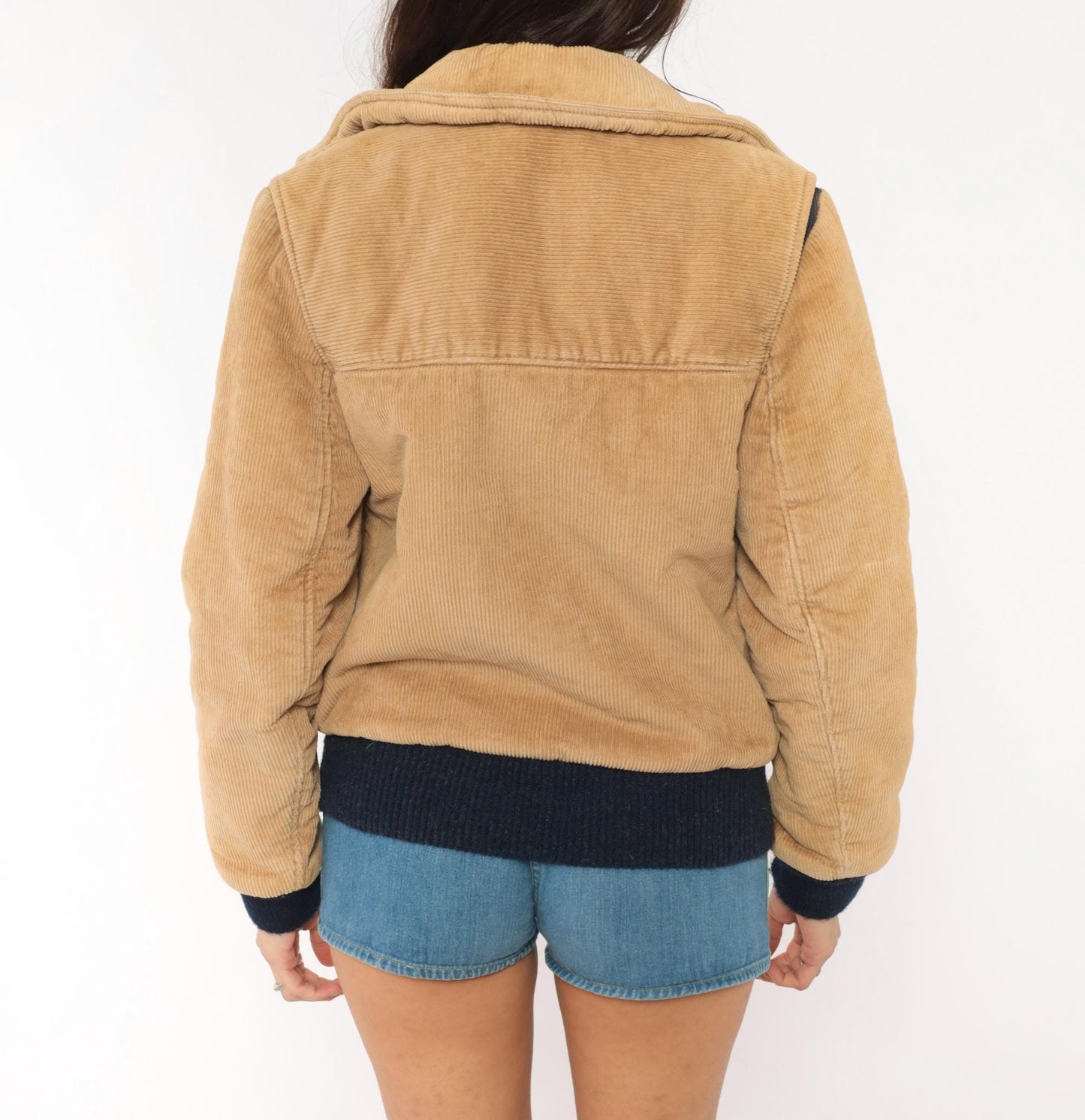 70s Sports B Corduroy Bomber Jacket Tan Quilted Padded Small S