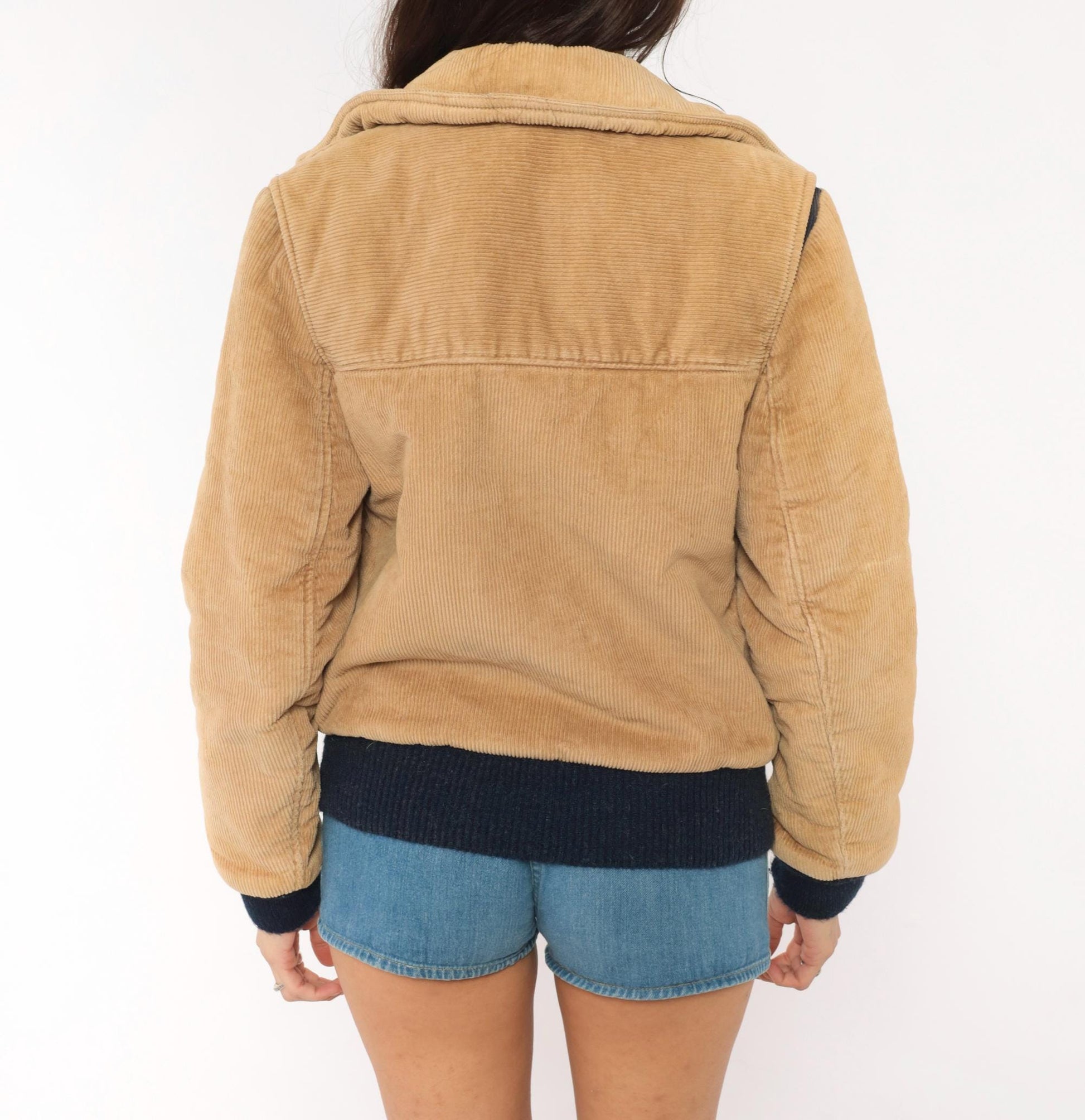 70s Sports B Corduroy Bomber Jacket Tan Quilted Padded Small S