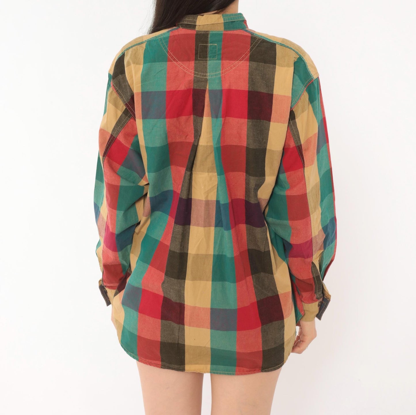90s Lizwear Plaid Flannel Shirt Button Front Red Teal Cotton Medium