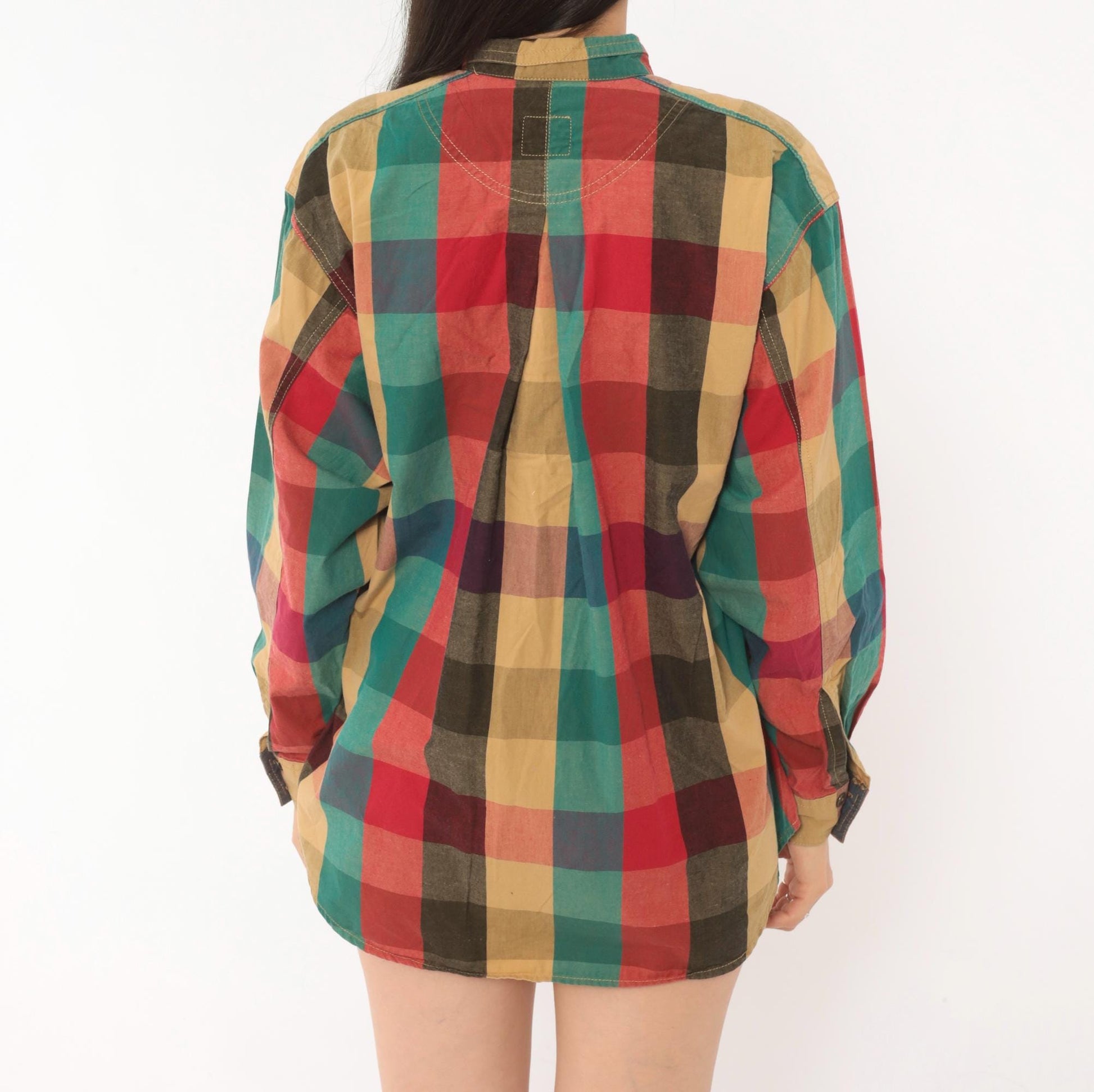 90s Lizwear Plaid Flannel Shirt Button Front Red Teal Cotton Medium
