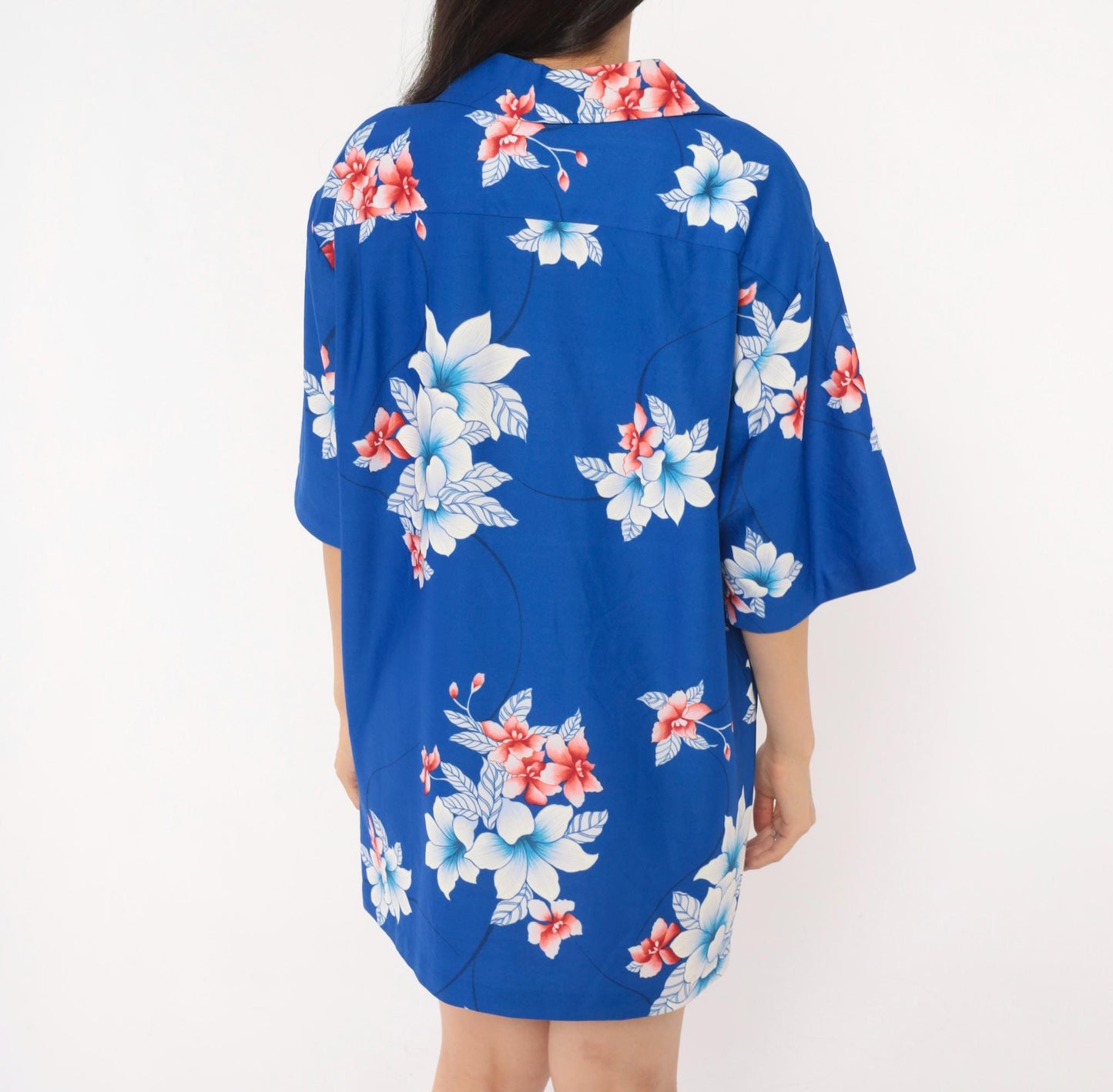 70s Hilo Hatties Hawaiian Shirt Blue Orchid Floral Camp Collar Medium