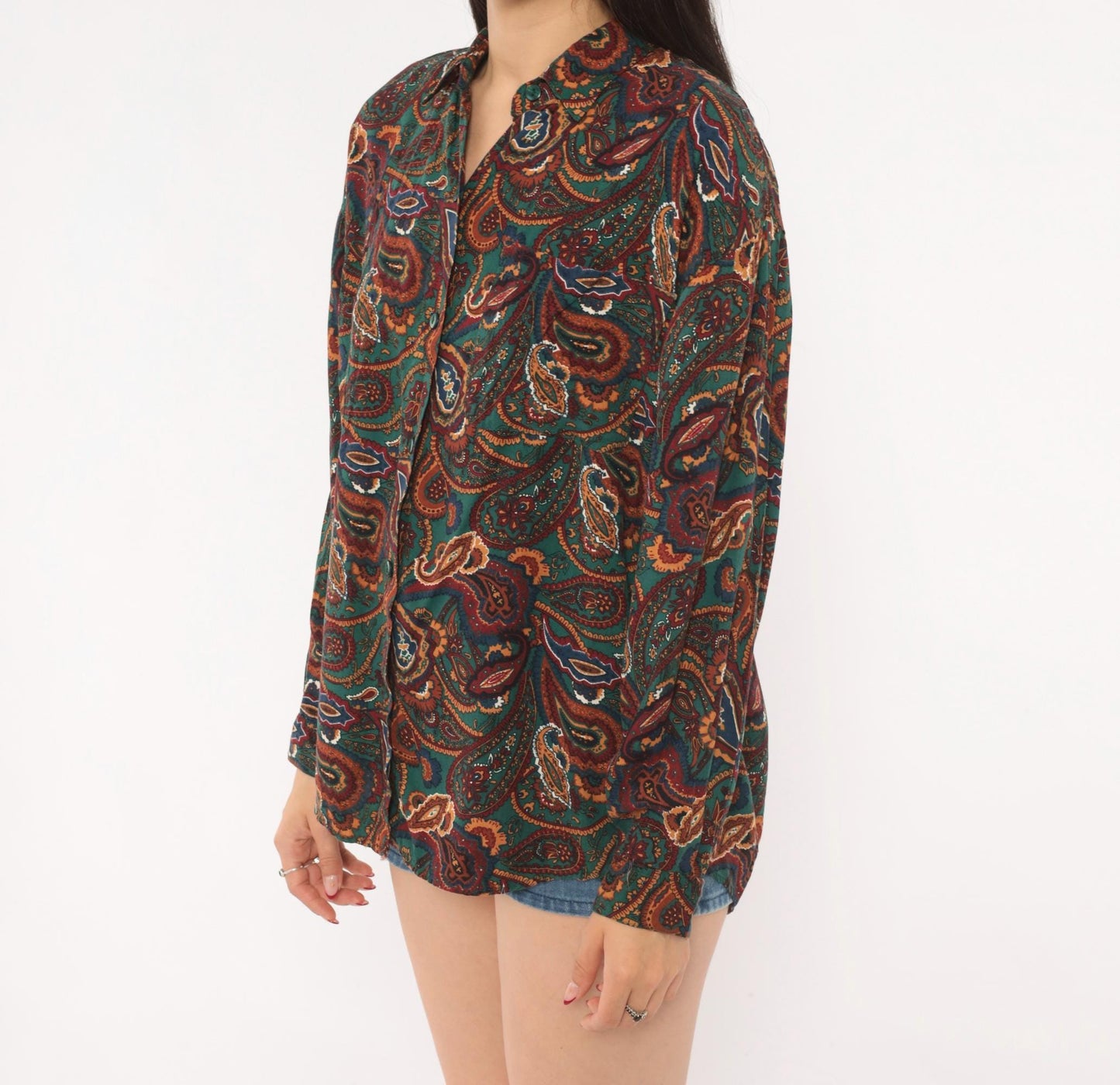 90s Basic Editions Paisley Button Up Shirt Teal Burgundy Small S