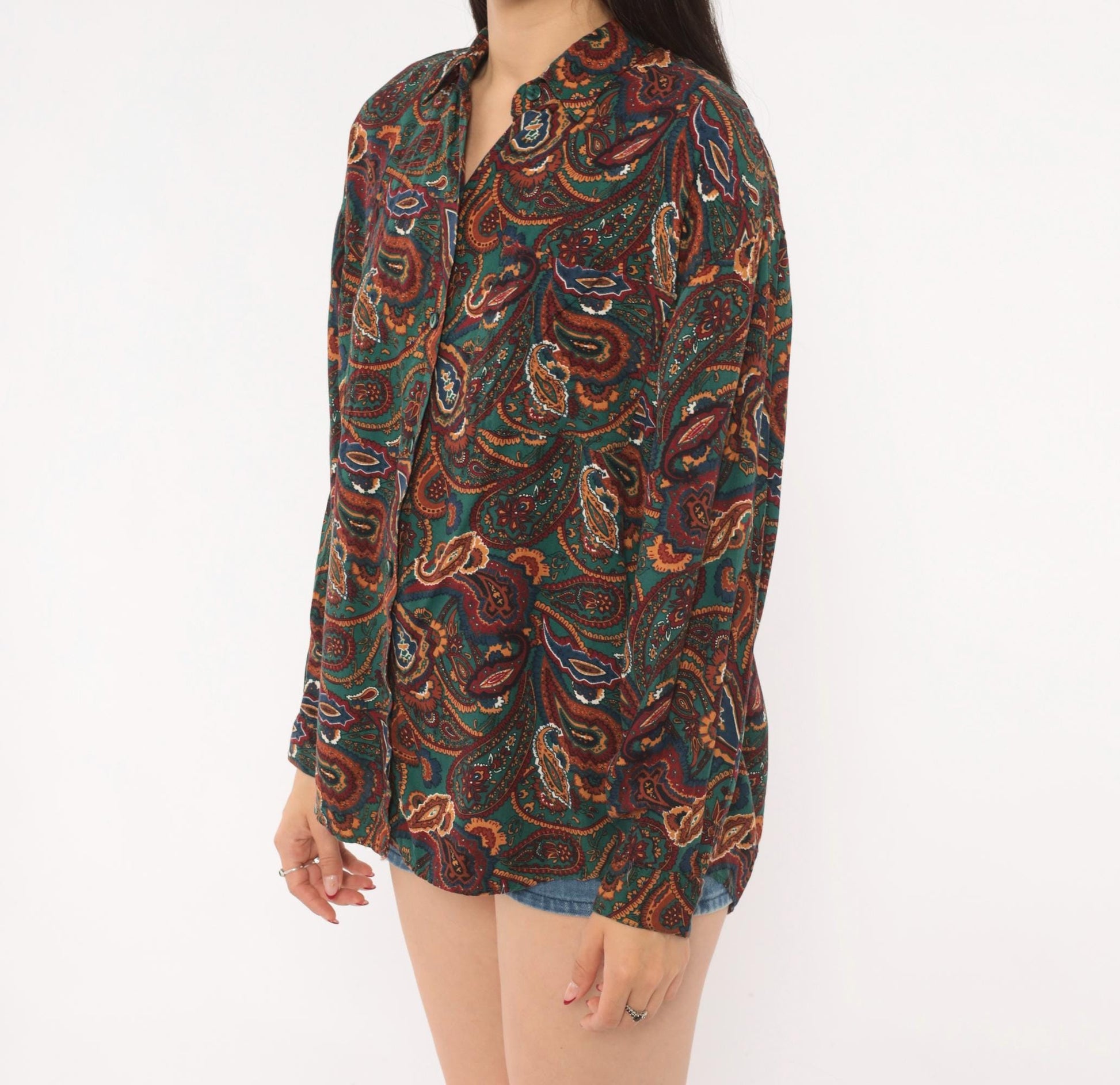 90s Basic Editions Paisley Button Up Shirt Teal Burgundy Small S
