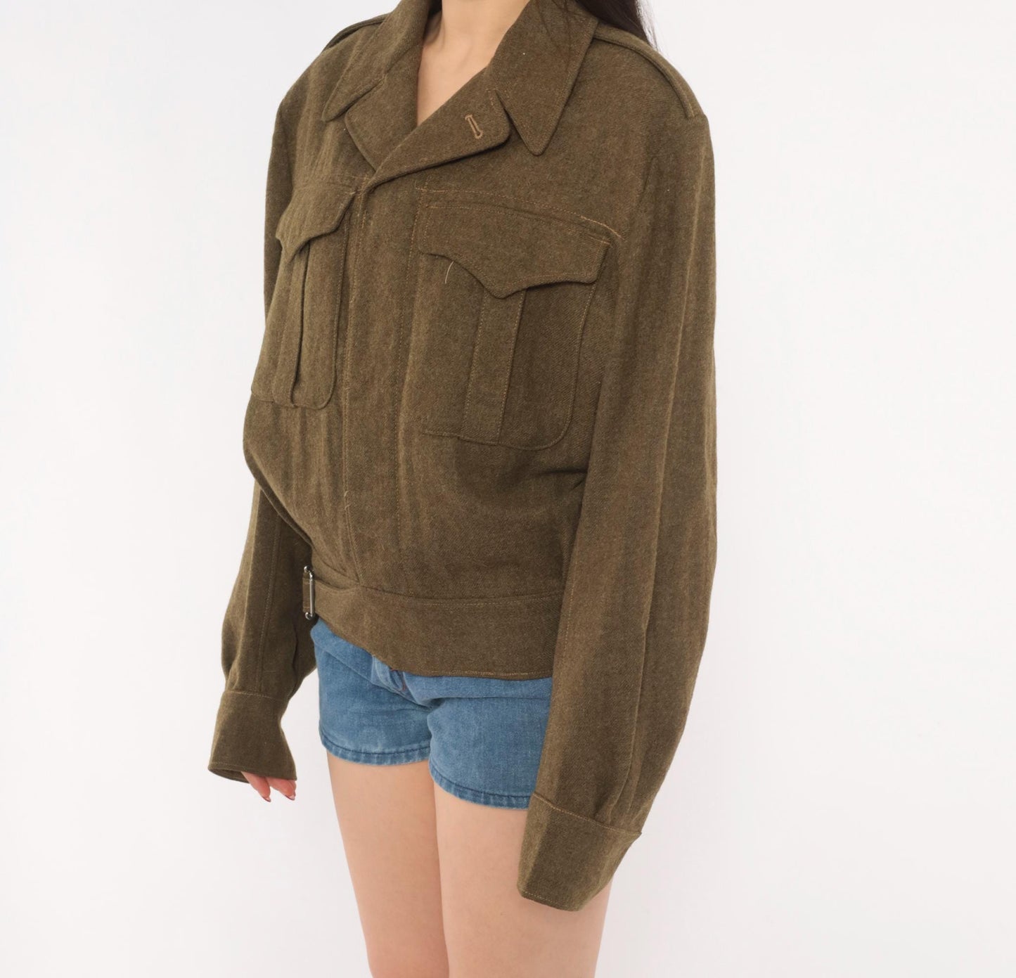 1950s Military Wool Jacket Olive Drab Cropped Blouson Army Green Medium M