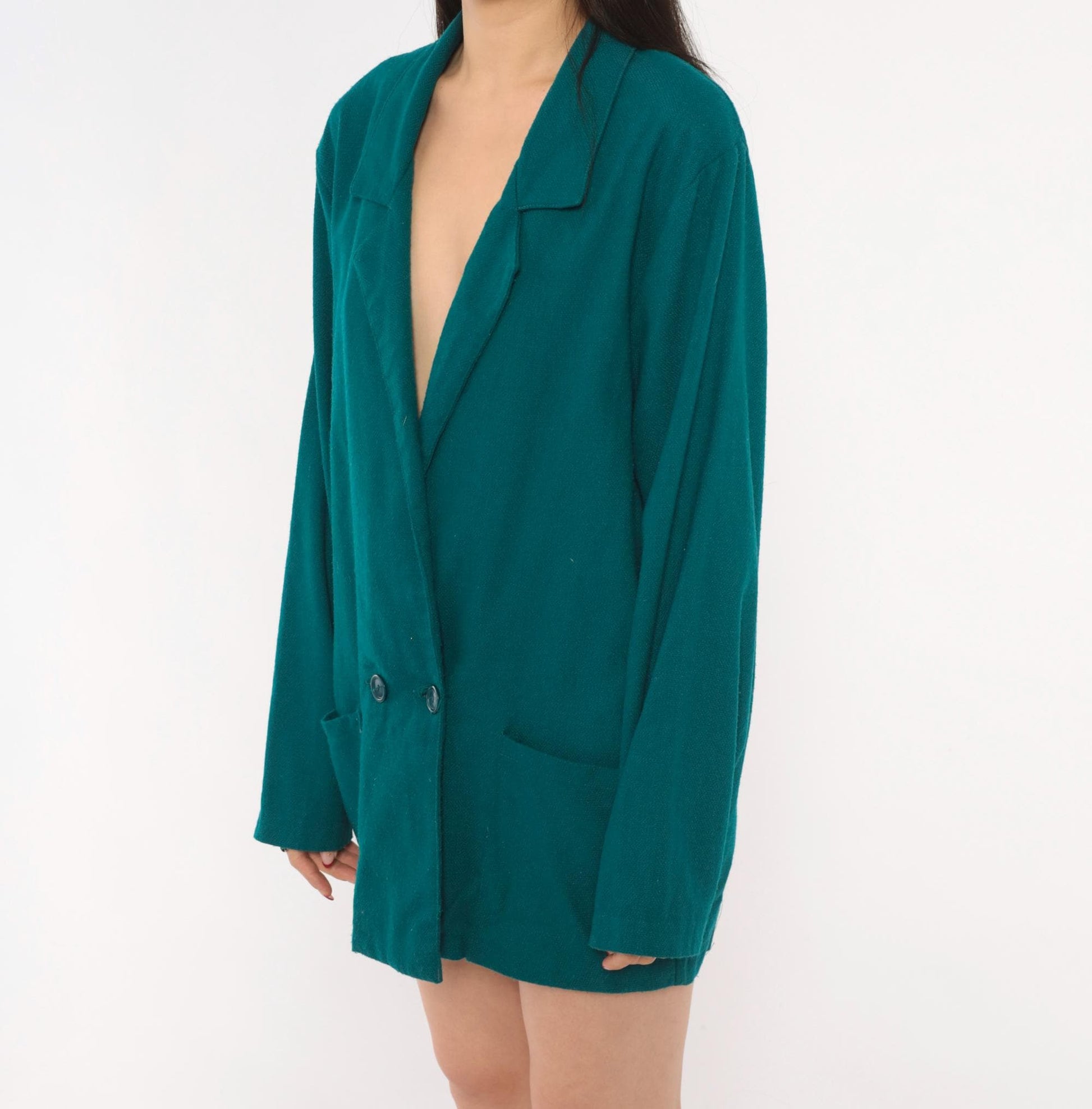 90s E.J. & Gee Teal Double Breasted Wool Blazer Notched Lapel Small