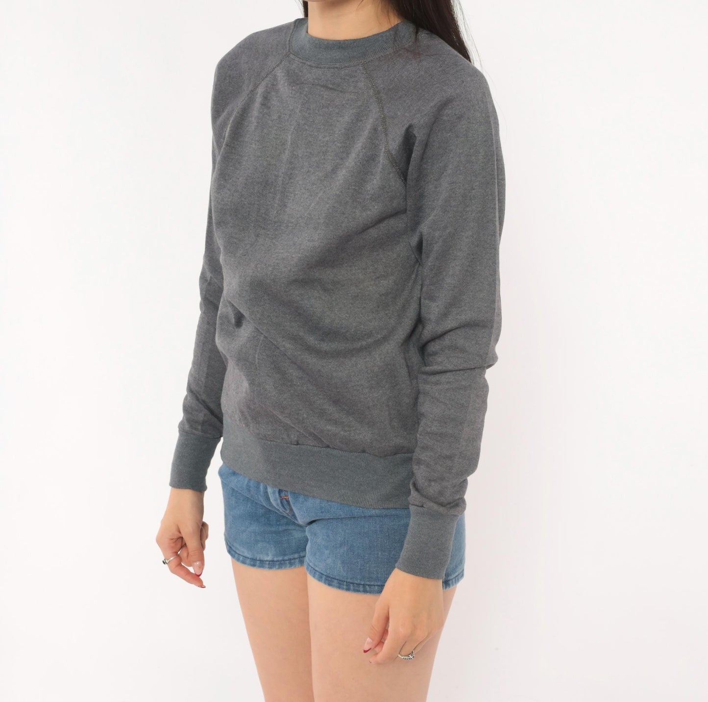 80s Charcoal Grey Raglan Sweatshirt Crewneck Cotton Pullover Small S