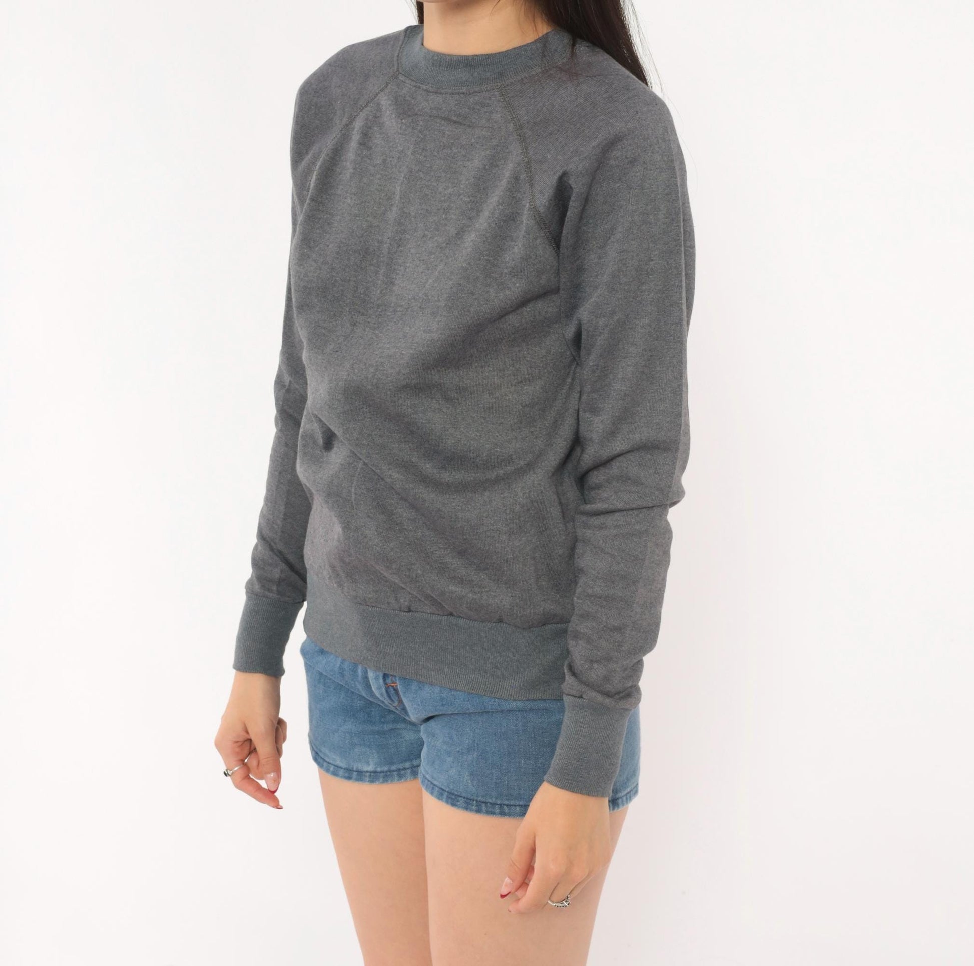 80s Charcoal Grey Raglan Sweatshirt Crewneck Cotton Pullover Small S