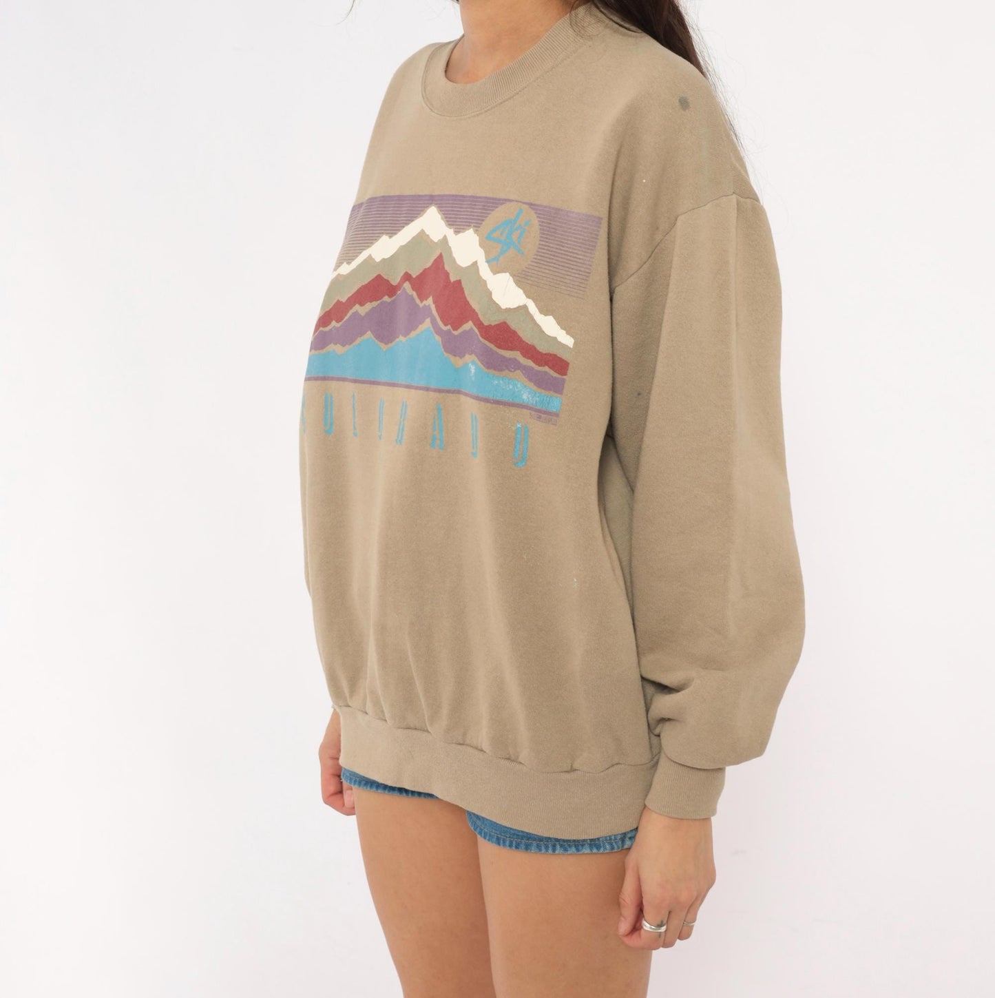 90s Jerzees Colorado Mountain Graphic Sweatshirt Tan Large L