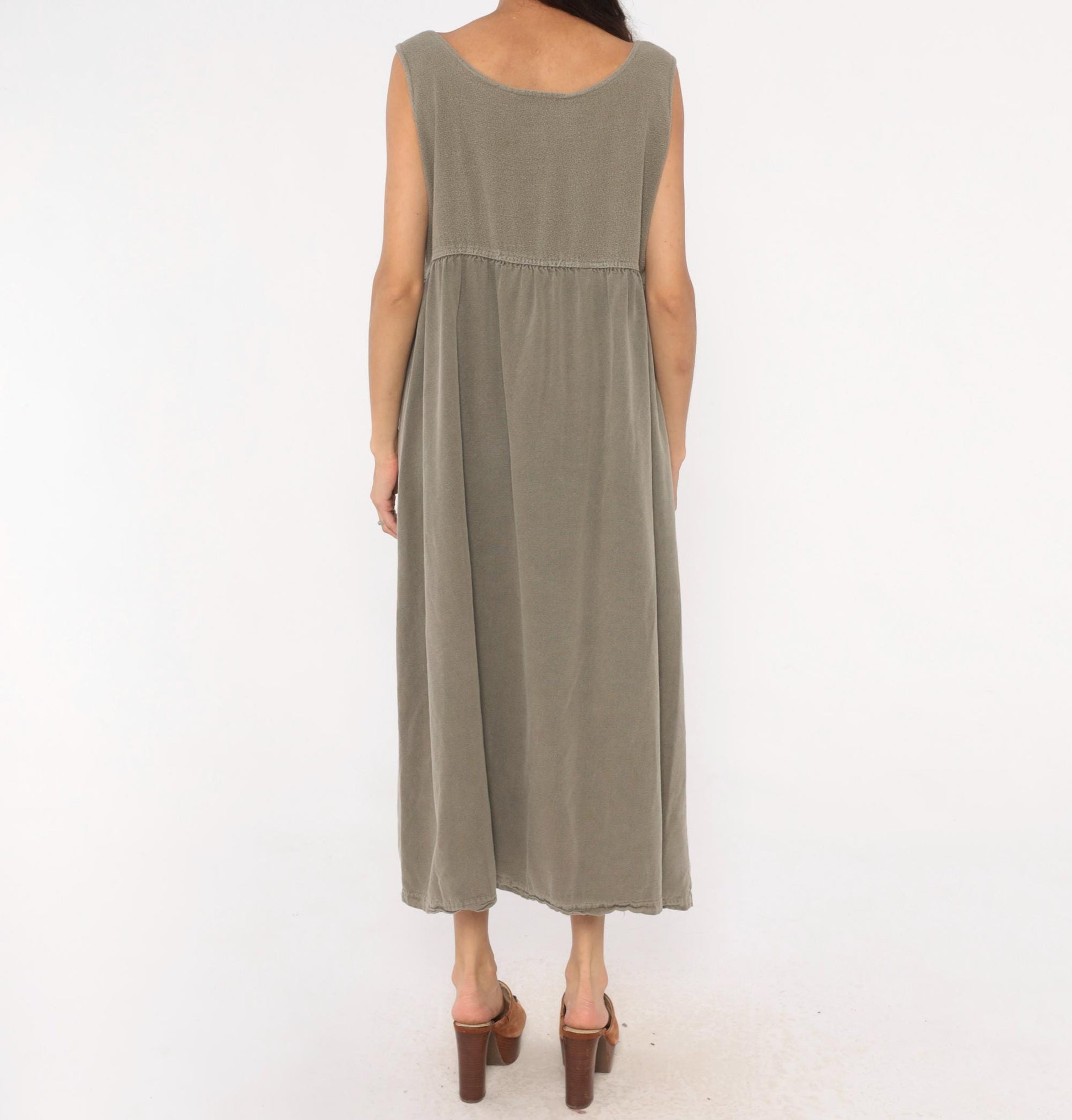 90s Cotton Stuff Classics Maxi Dress Grey Sleeveless Button Front Large L