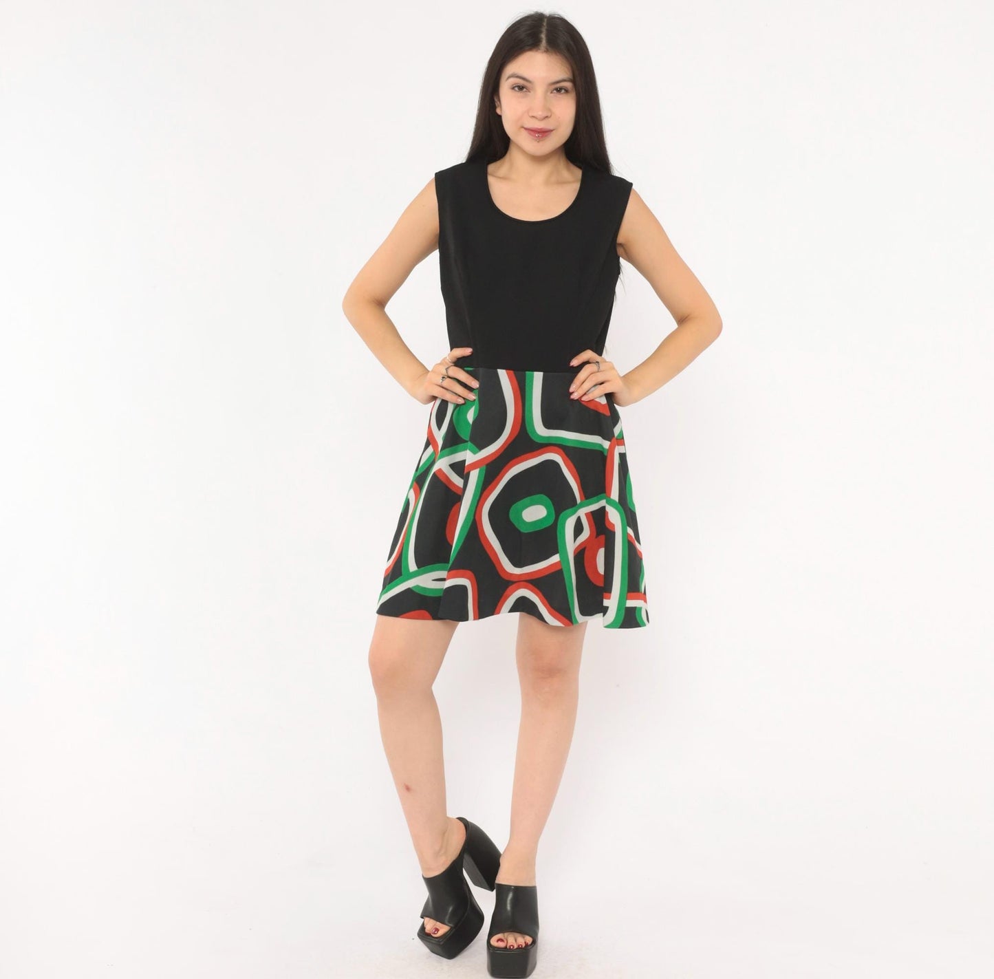 70s Parfait Originals Mini Dress Black Geometric Print A-Line Small S