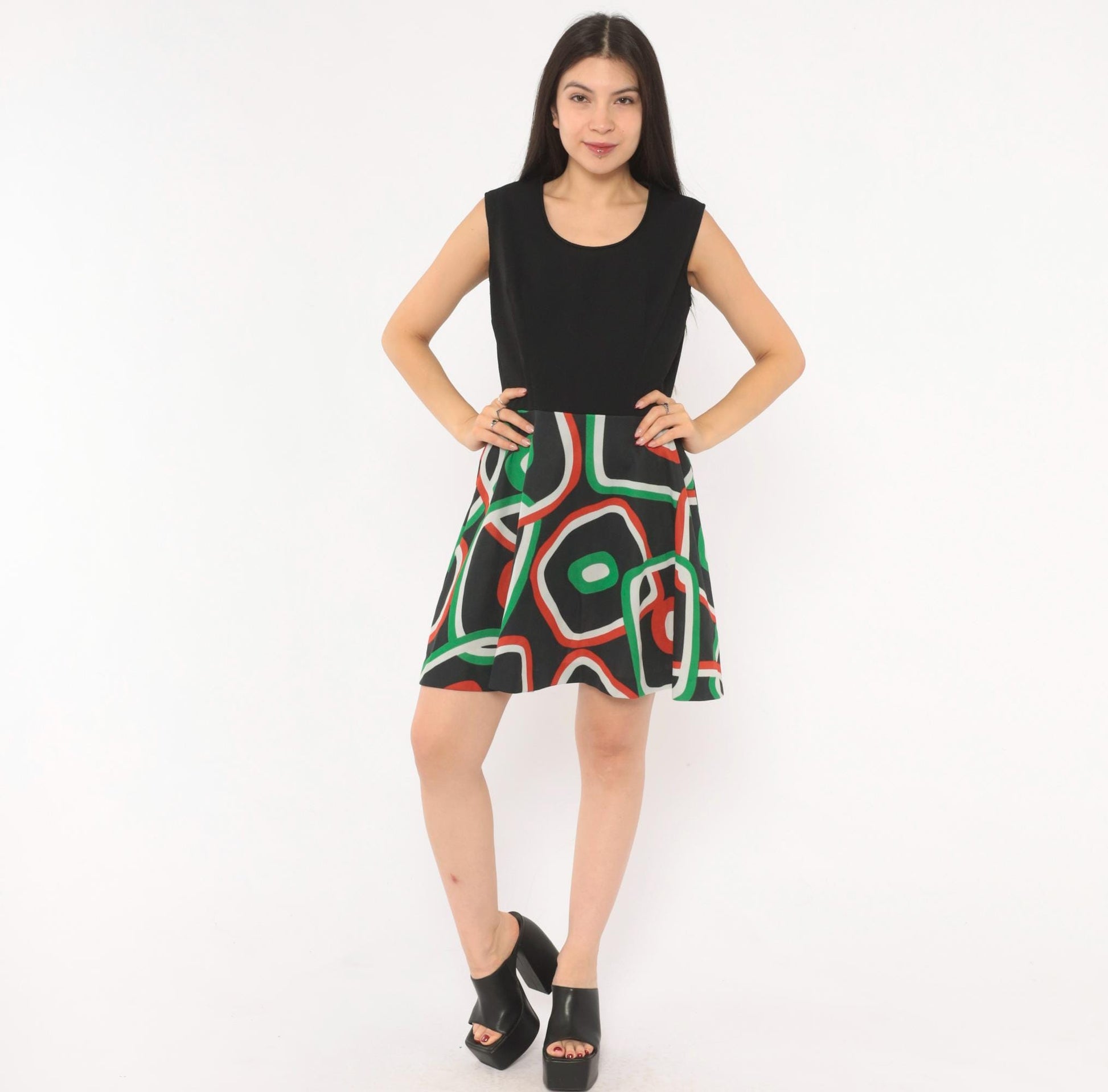 70s Parfait Originals Mini Dress Black Geometric Print A-Line Small S