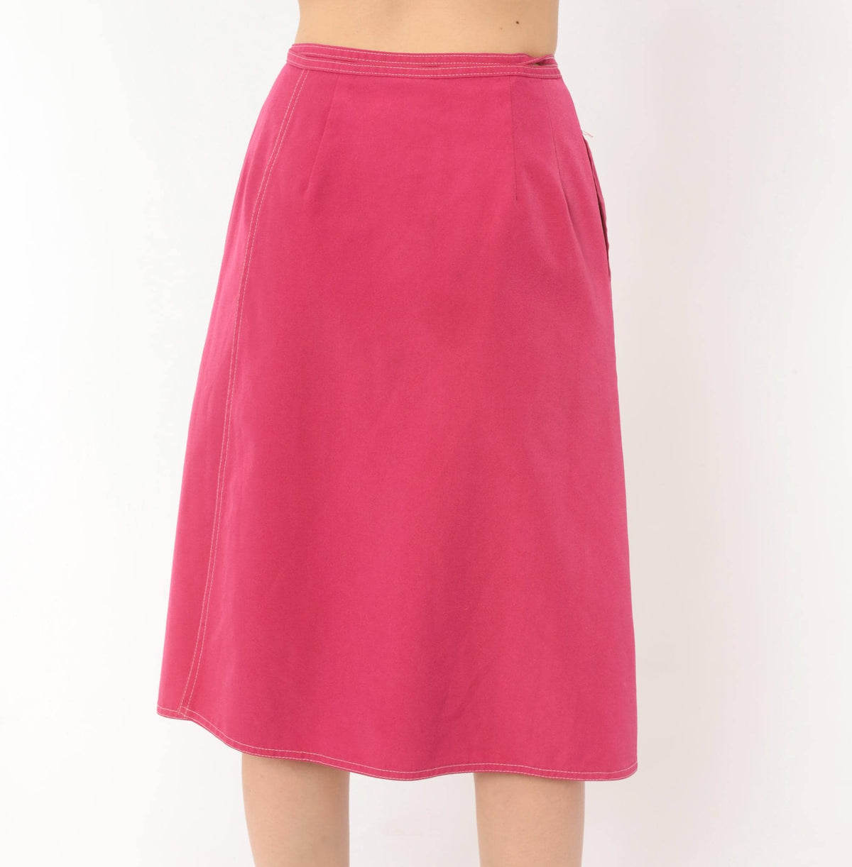 80s Koret Hot Pink A-Line Skirt Tie Waist Patch Pockets Small Medium