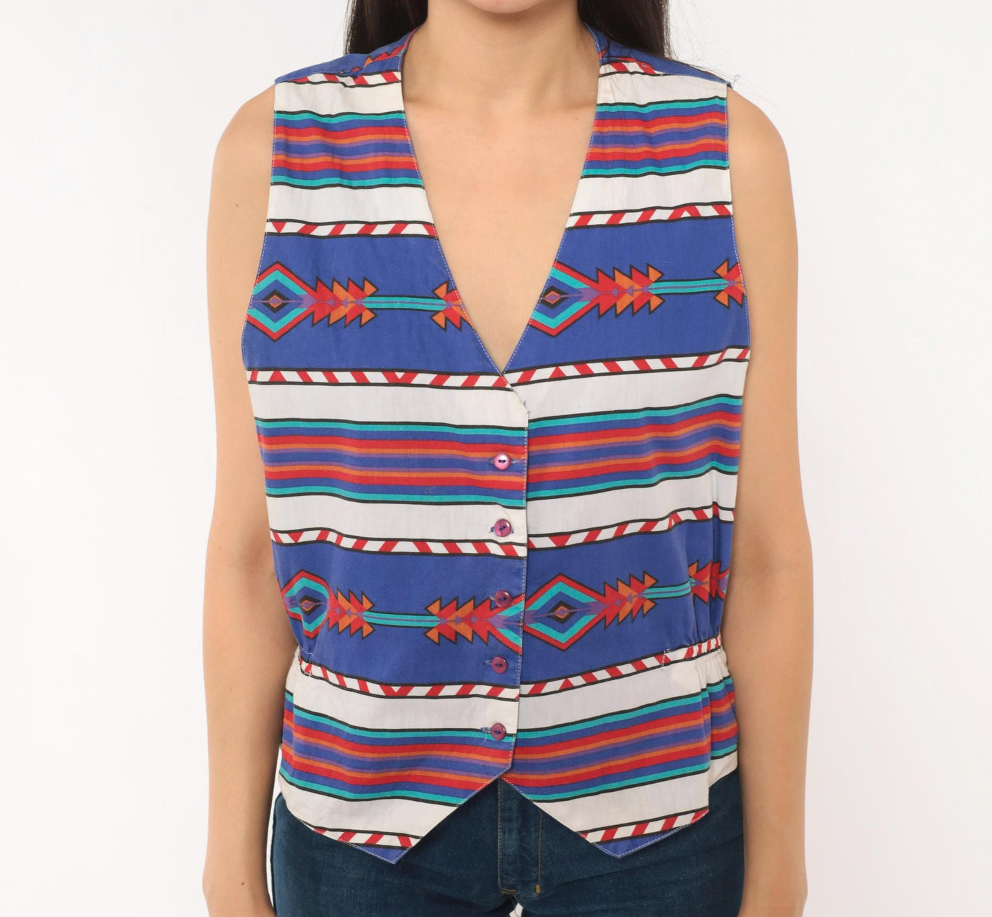 90s Tillman Southwestern Cotton Vest Purple White Geometric Tribal Medium M