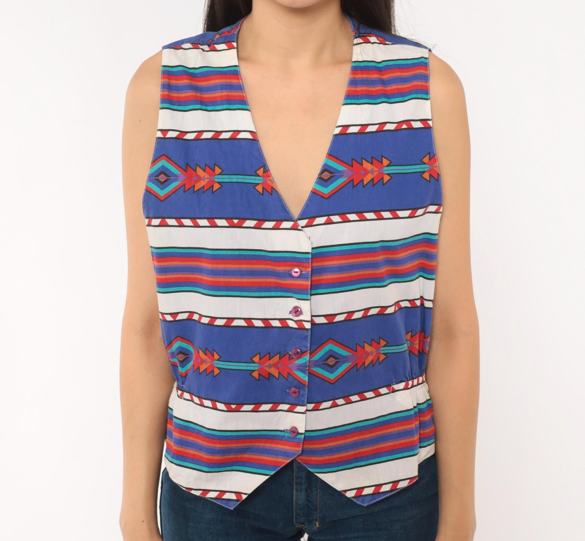 90s Tillman Southwestern Cotton Vest Purple White Geometric Tribal Medium M