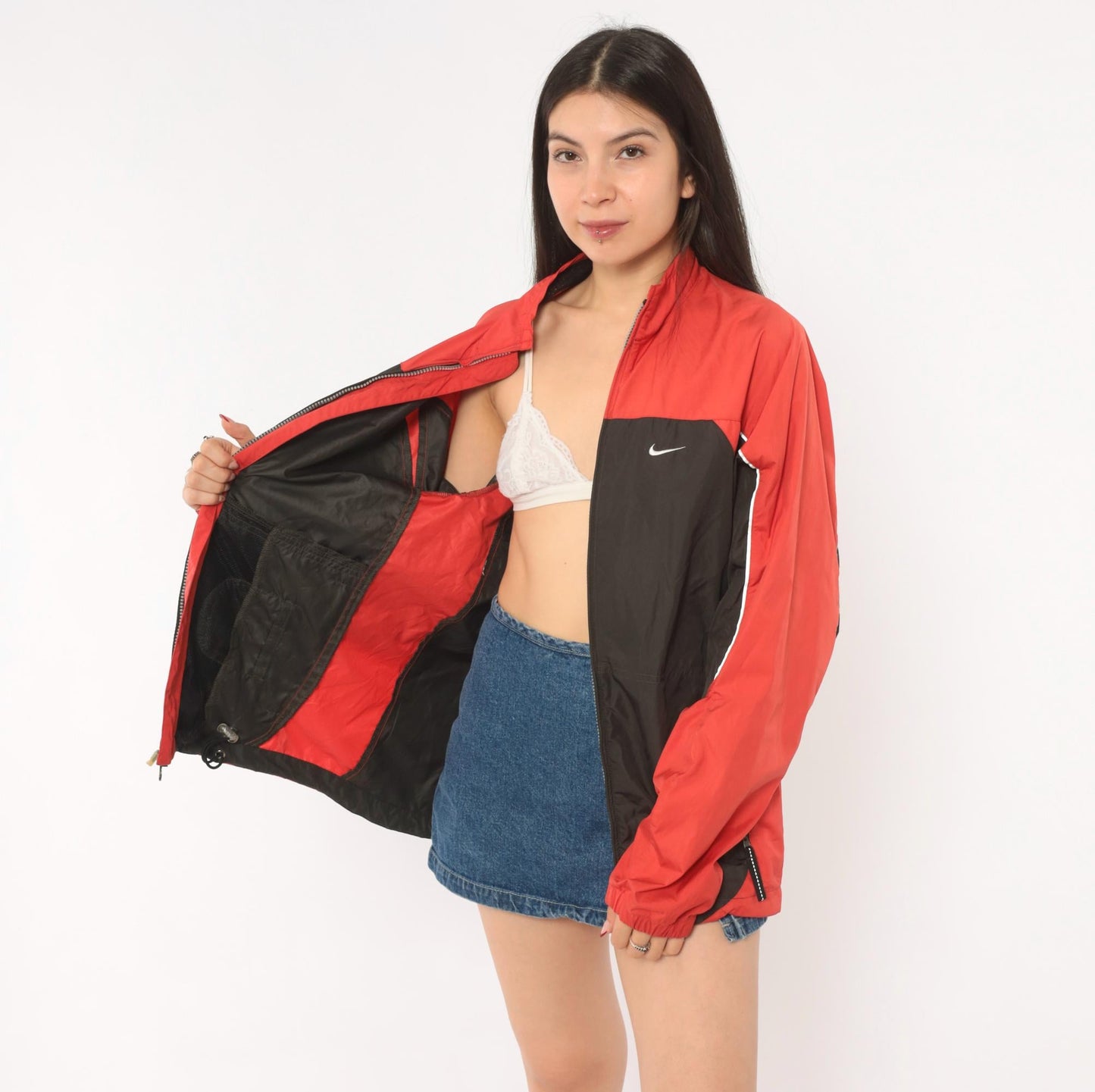 2000s Nike Windbreaker Red Black Color Block Raglan Small S