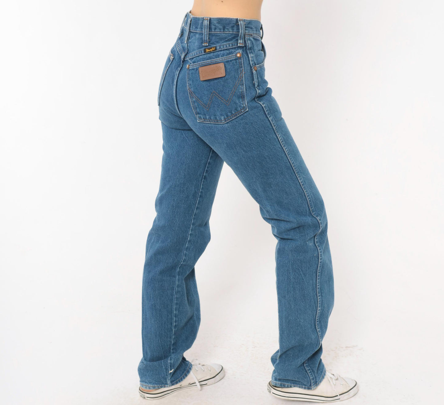 90s Wrangler High Waisted Straight Leg Jeans Medium Wash Blue Denim Extra Small XS
