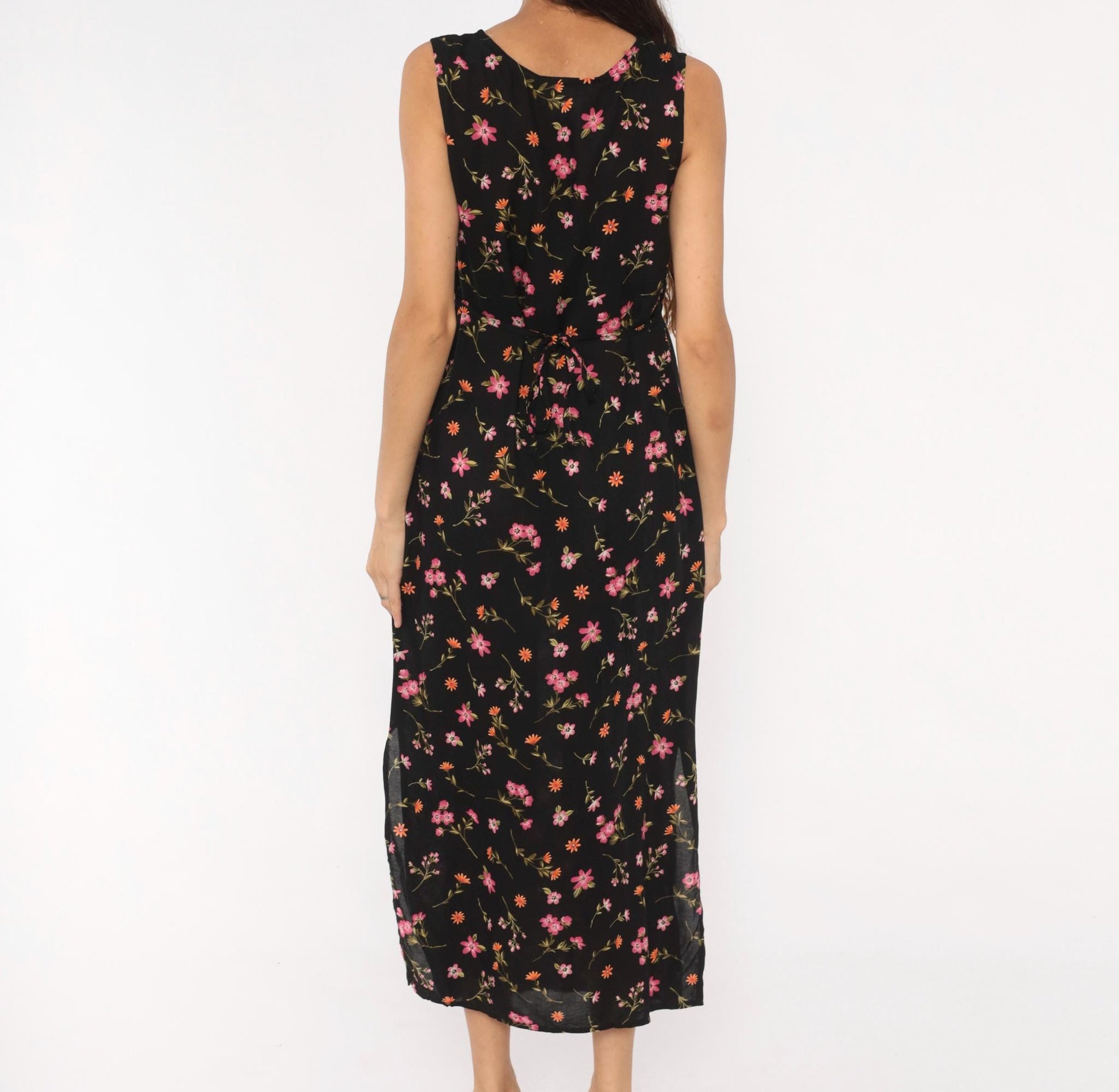 90s Casual Corner Annex Black Floral Maxi Dress Sleeveless Small