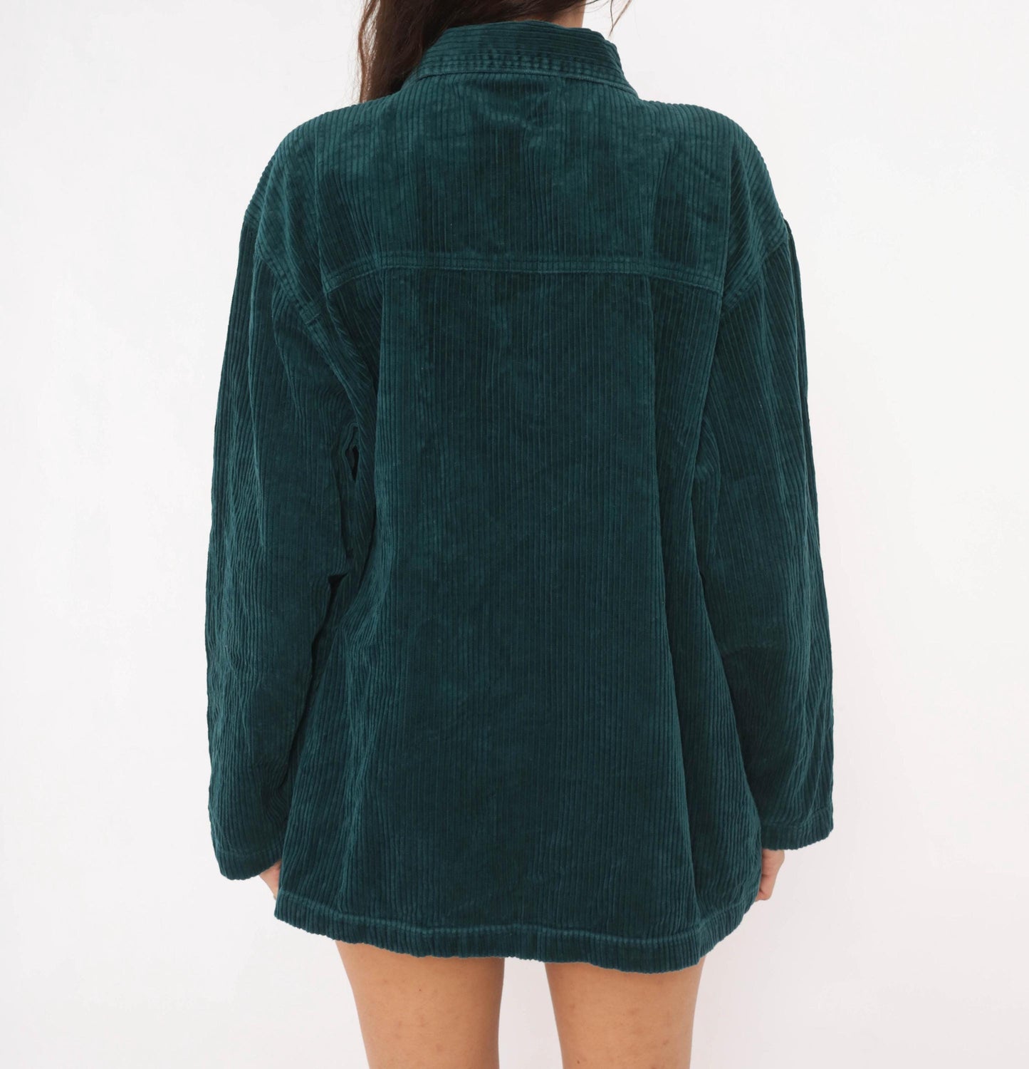 90s Teal Corduroy Shacket Wide Wale Button Front Shirt Jacket Large L