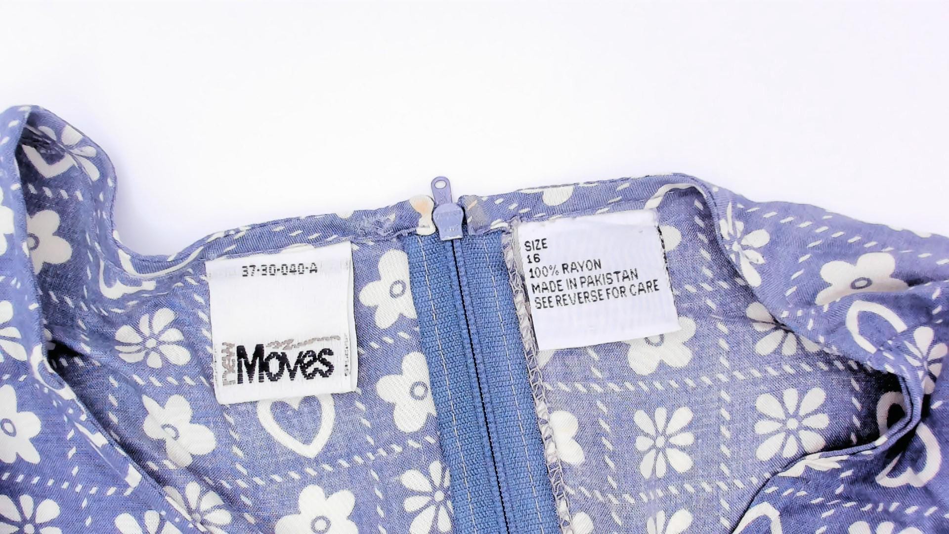 80s New Moves Hearts Flowers Grid Print Blouse Blue White Peplum Crop Extra Small XS