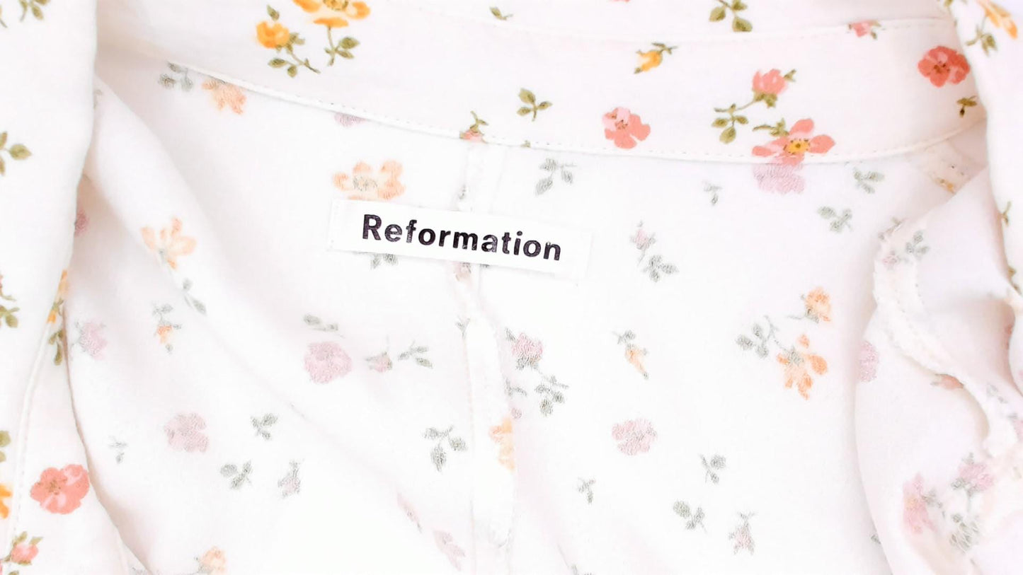 Reformation Ditsy Floral Maxi Dress Cream Pink Button Front Collared Large