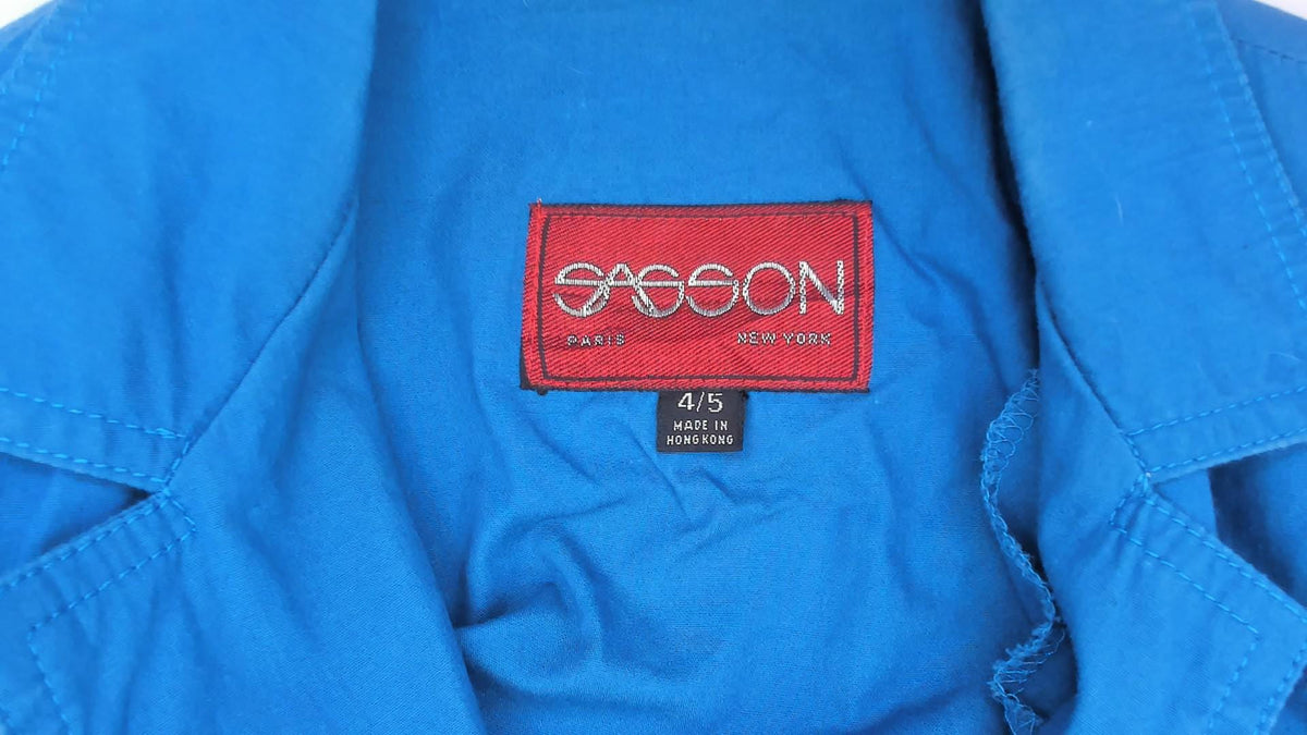 80s Sasson Teal Cotton Midi Shirtdress Gathered Waist Belt Extra Small XS