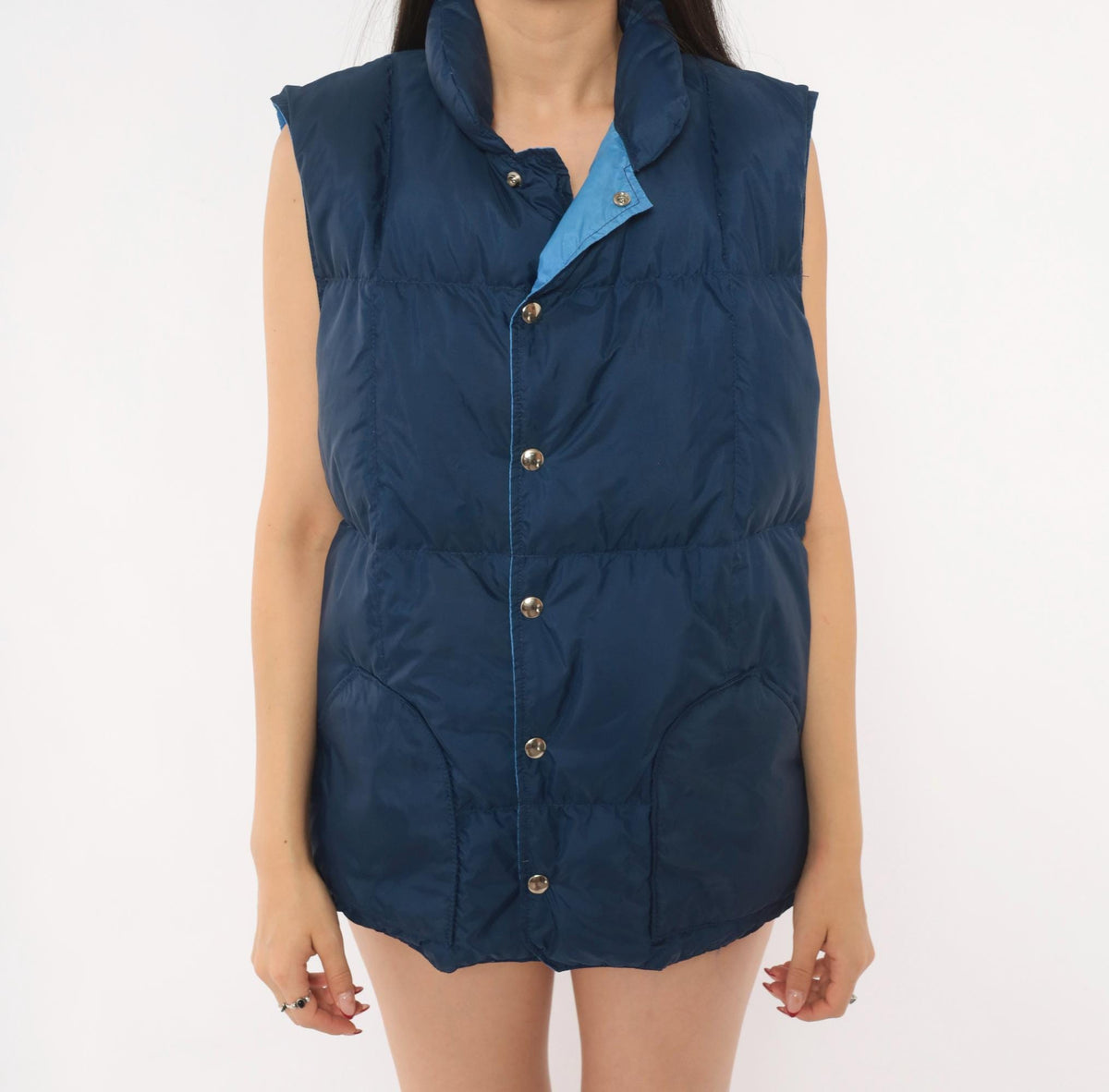 80s Sierra Designs Navy Puffer Vest Snap Front Down Quilted Large L